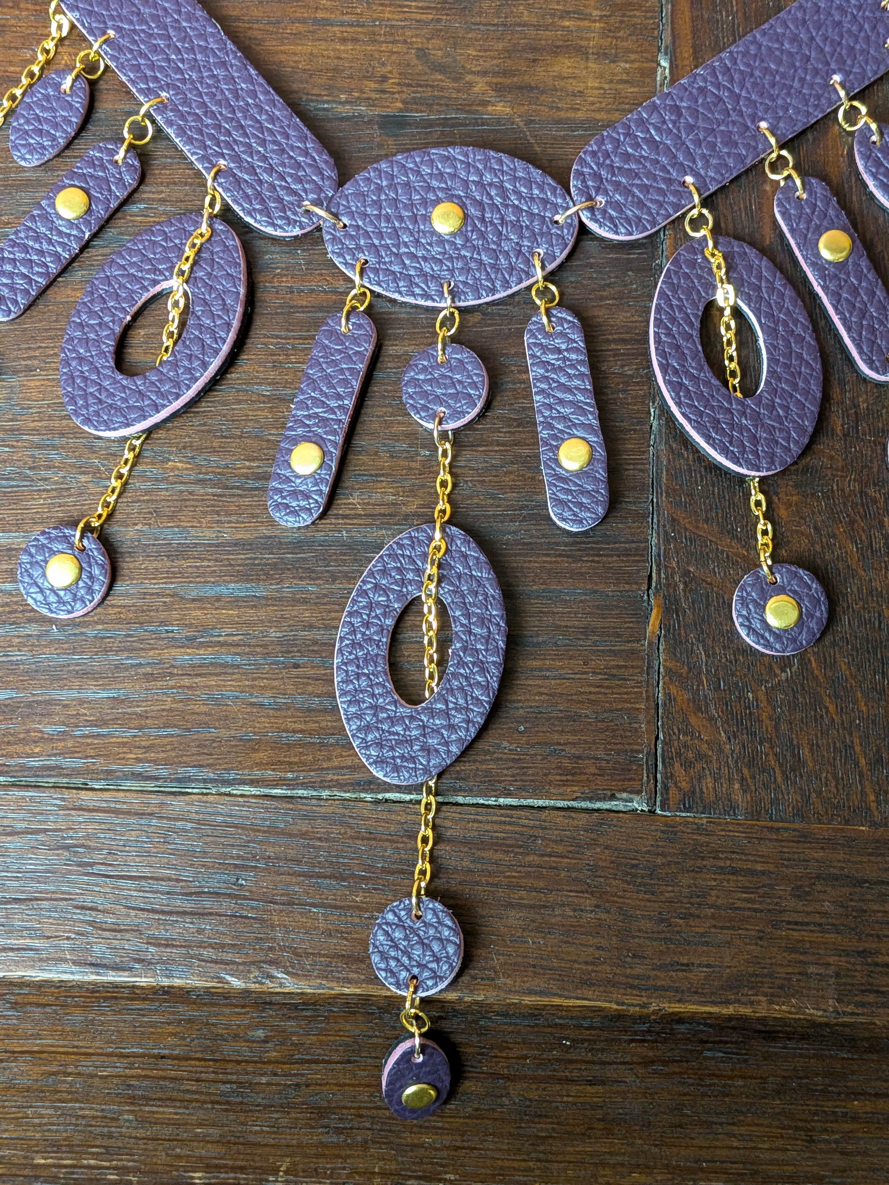 MYSTIC FLOW | Reversible Leather Statement Necklace (Aubergine & Black)