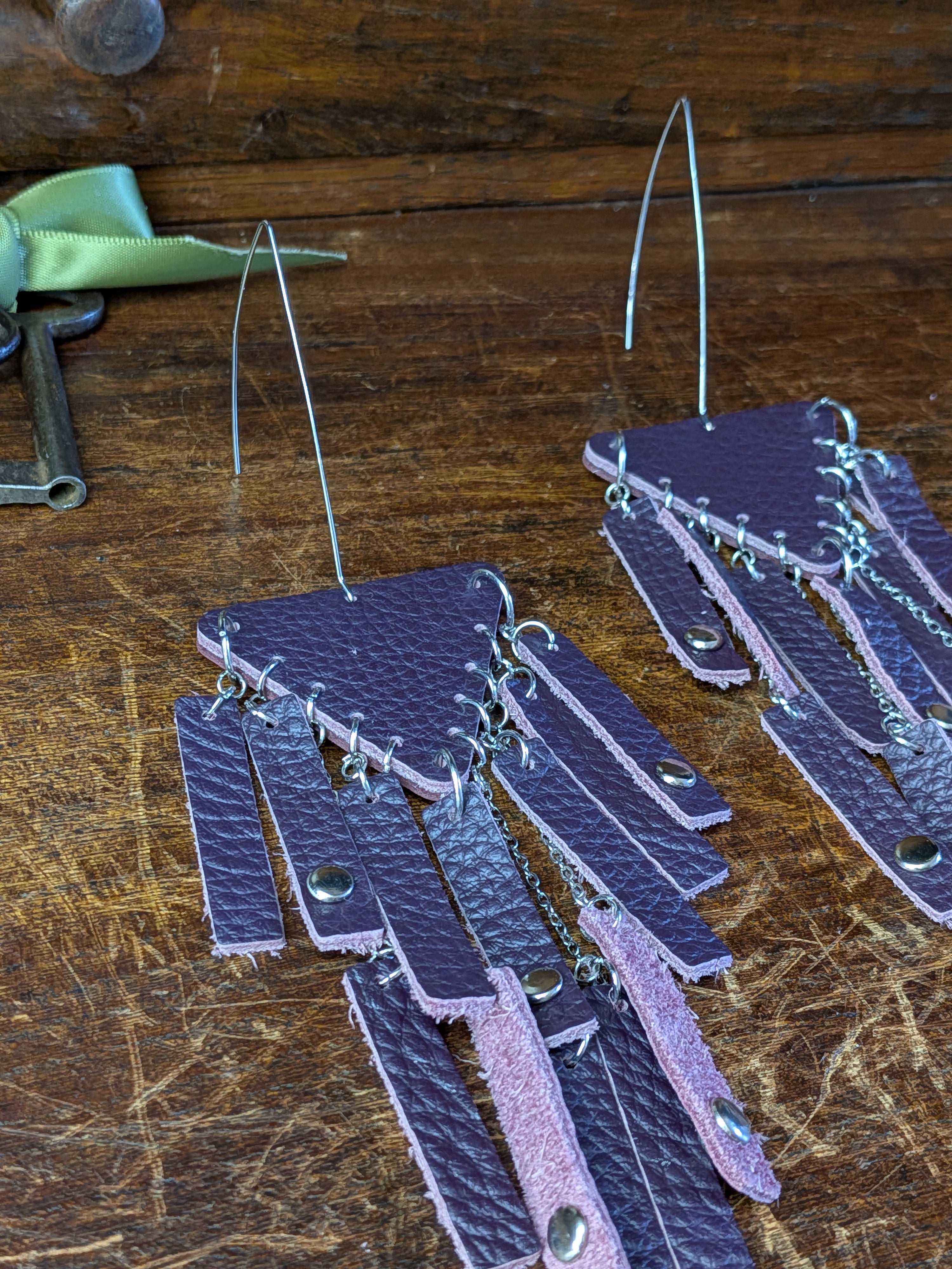 Deep Plum Geometric Cascade Earrings