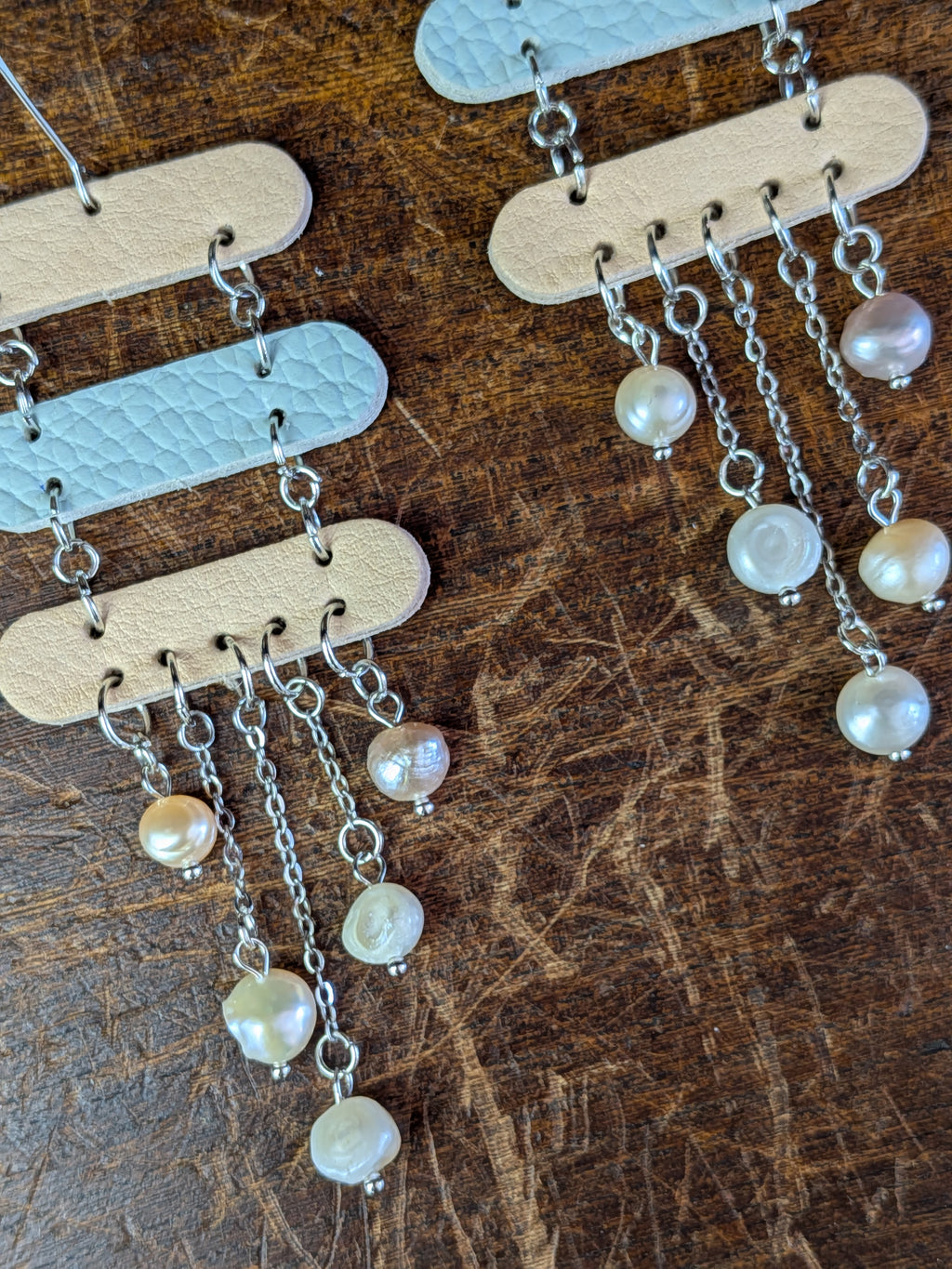 Freshwater Pearl & Leather Tiered Earrings