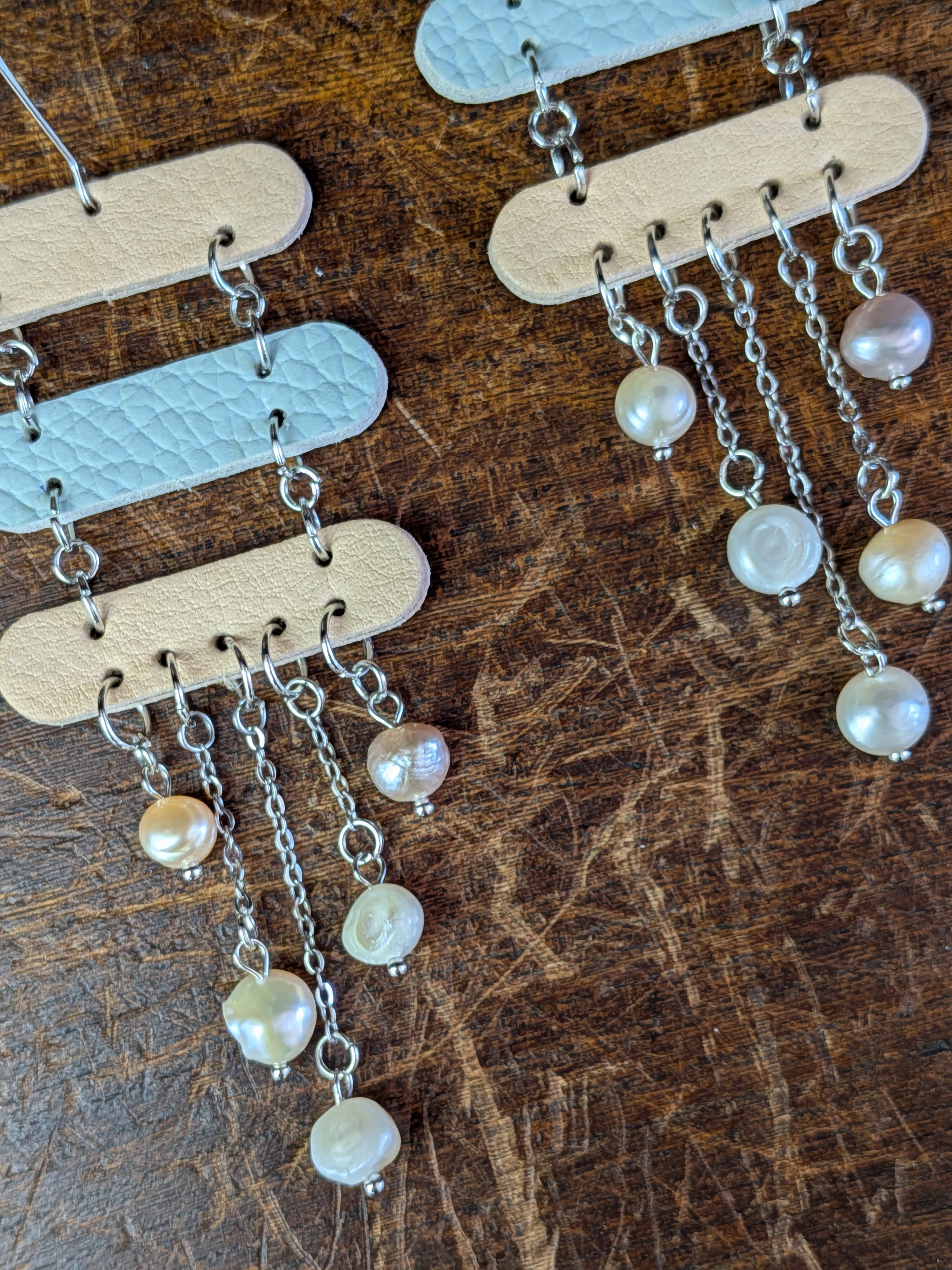 Freshwater Pearl & Leather Tiered Earrings