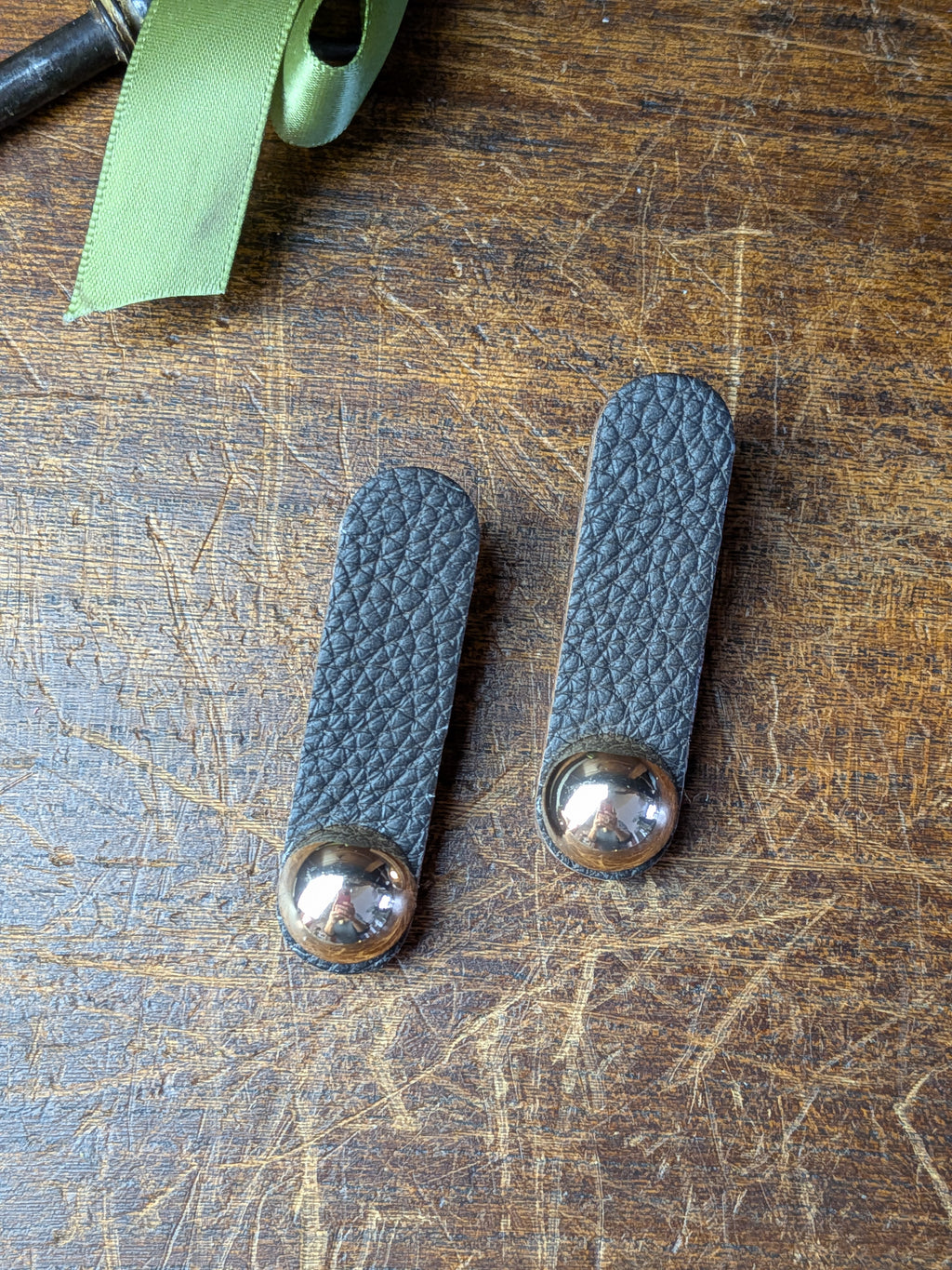 Mocha Gold Earrings – Dark Brown Leather Statement Drops with Hidden Posts
