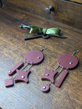 Deep Crimson Geometric Leather Statement Earrings