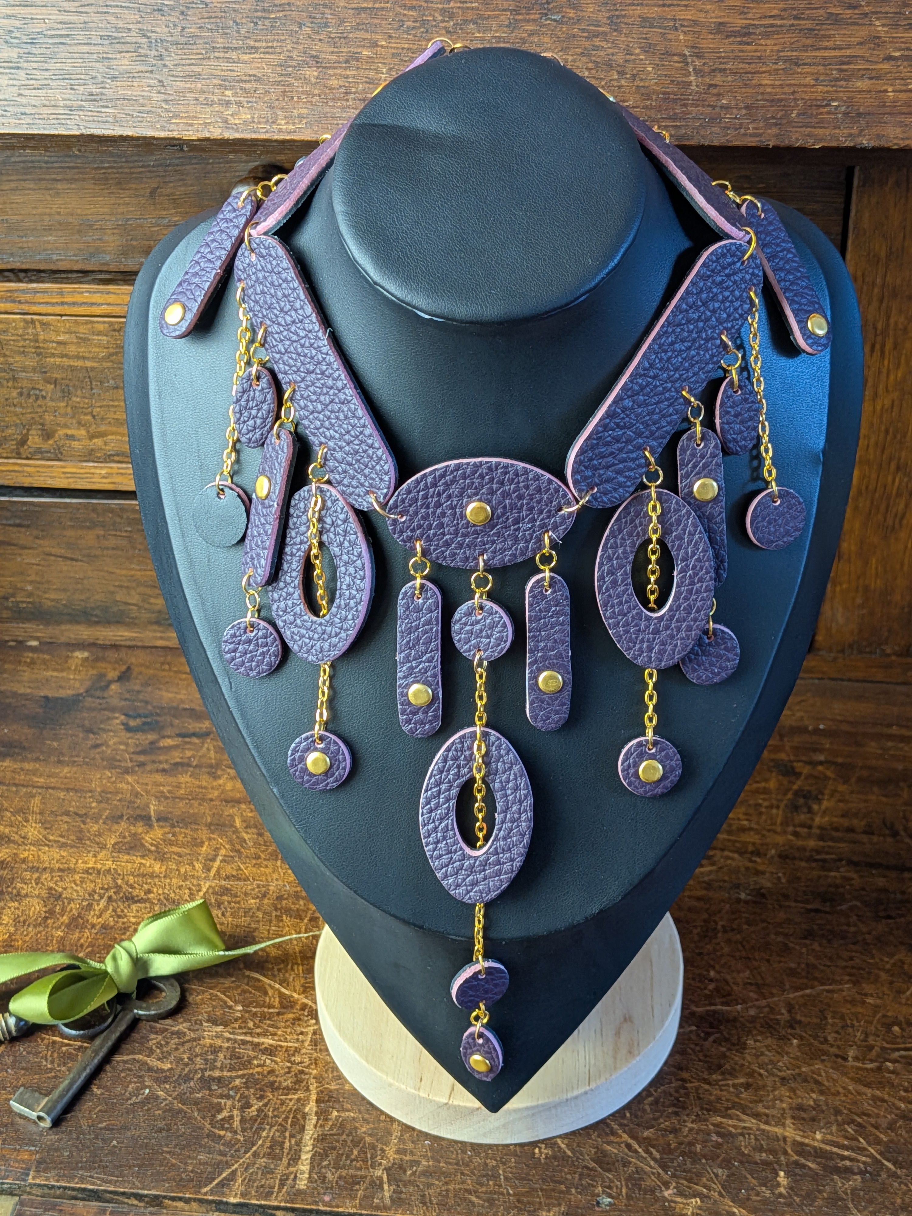 MYSTIC FLOW | Reversible Leather Statement Necklace (Aubergine & Black)