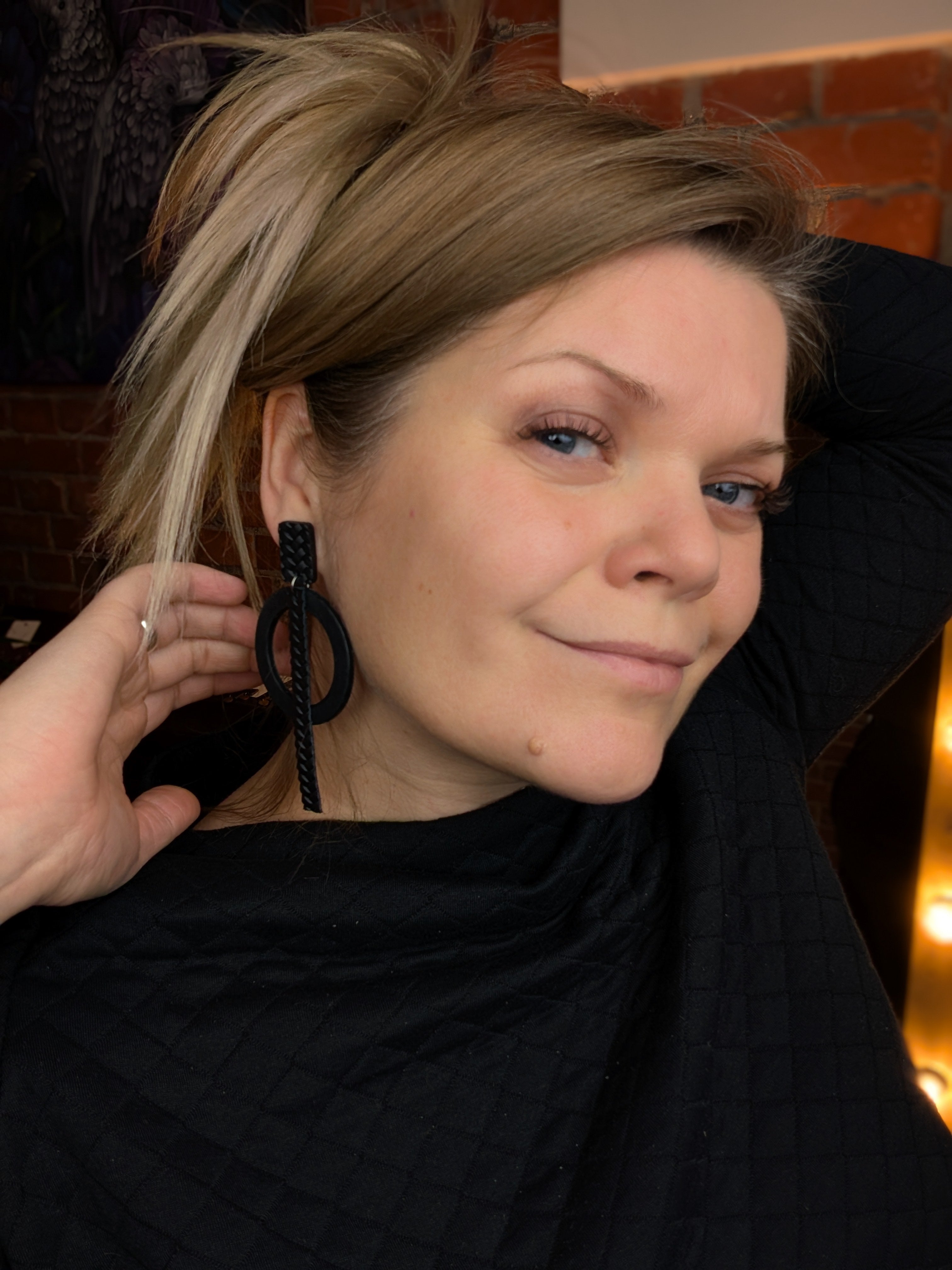 The Midnight Weave | Black Leather Statement Earrings