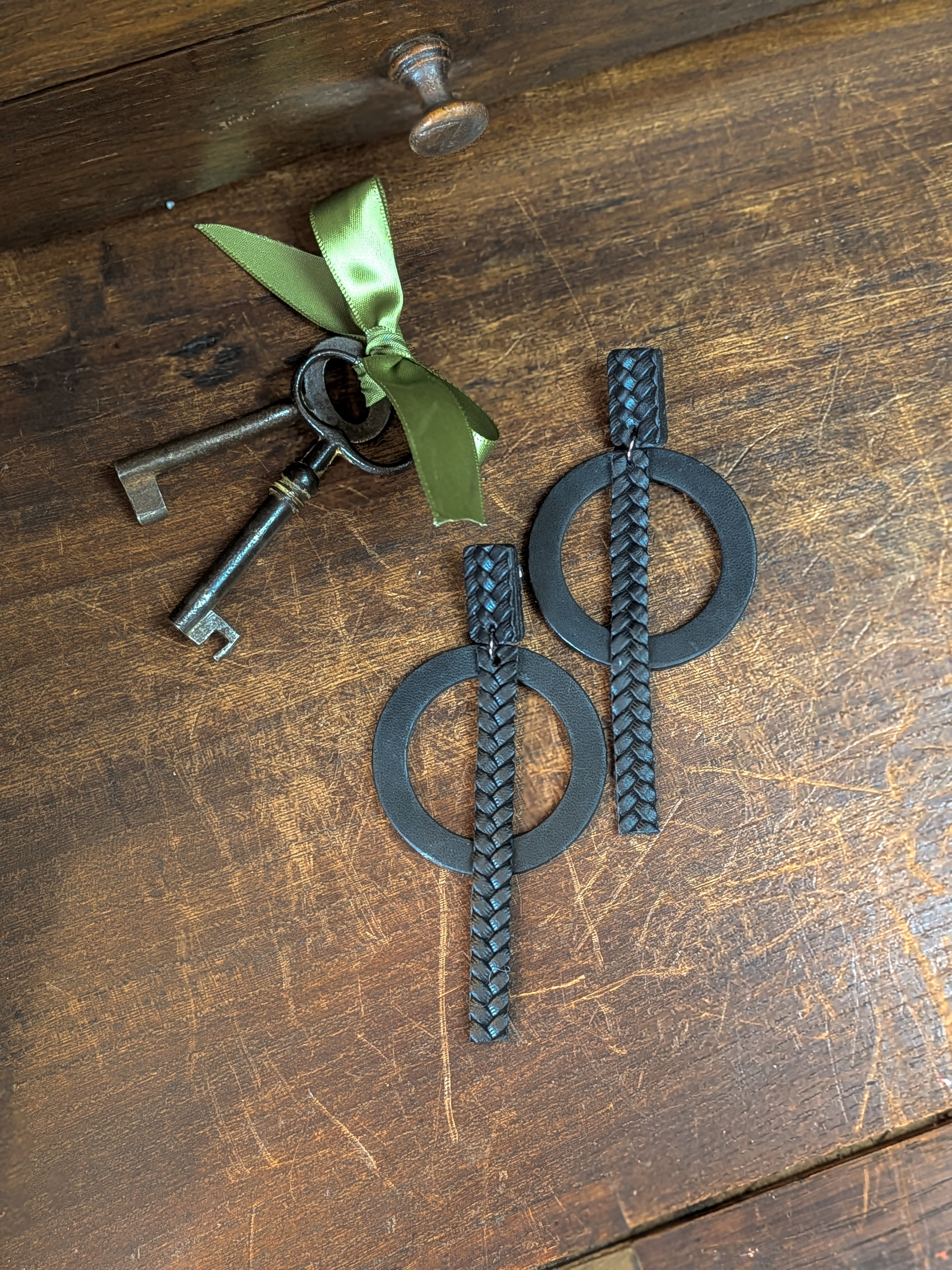 The Midnight Weave | Black Leather Statement Earrings