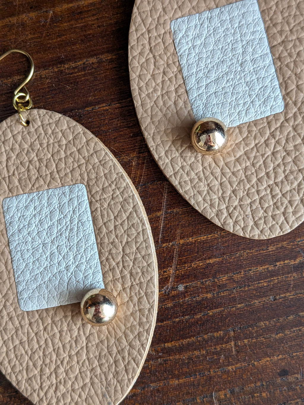 Sand & Cream Oval Geometric Earrings