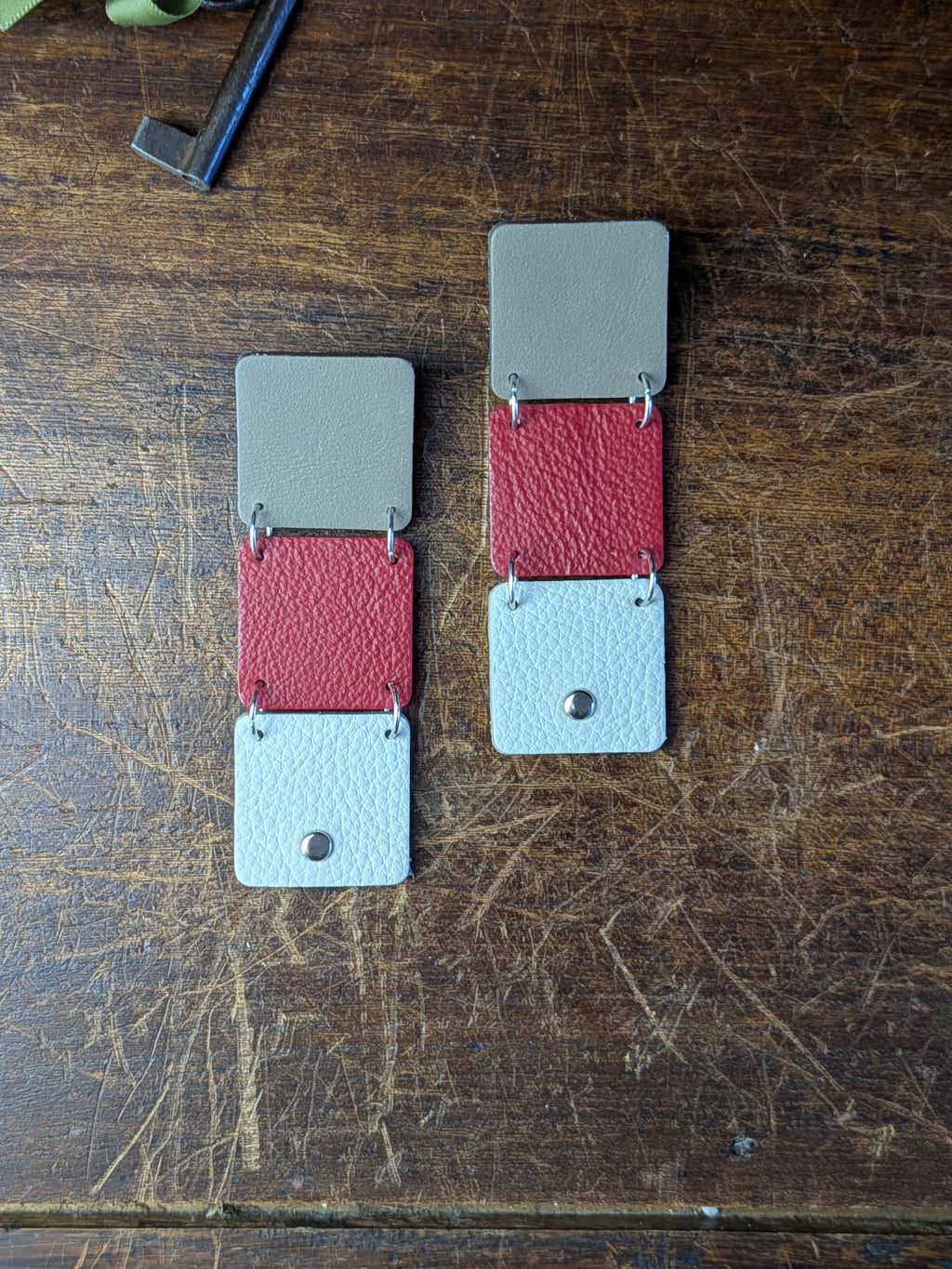 Crimson Horizon Geometric Stud Earrings