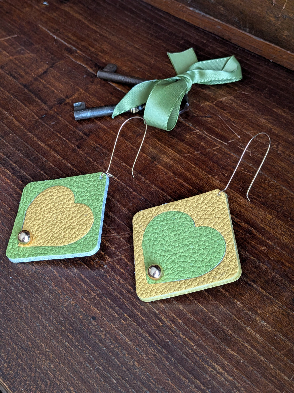 Solar Heart Asymmetrical Square Earrings
