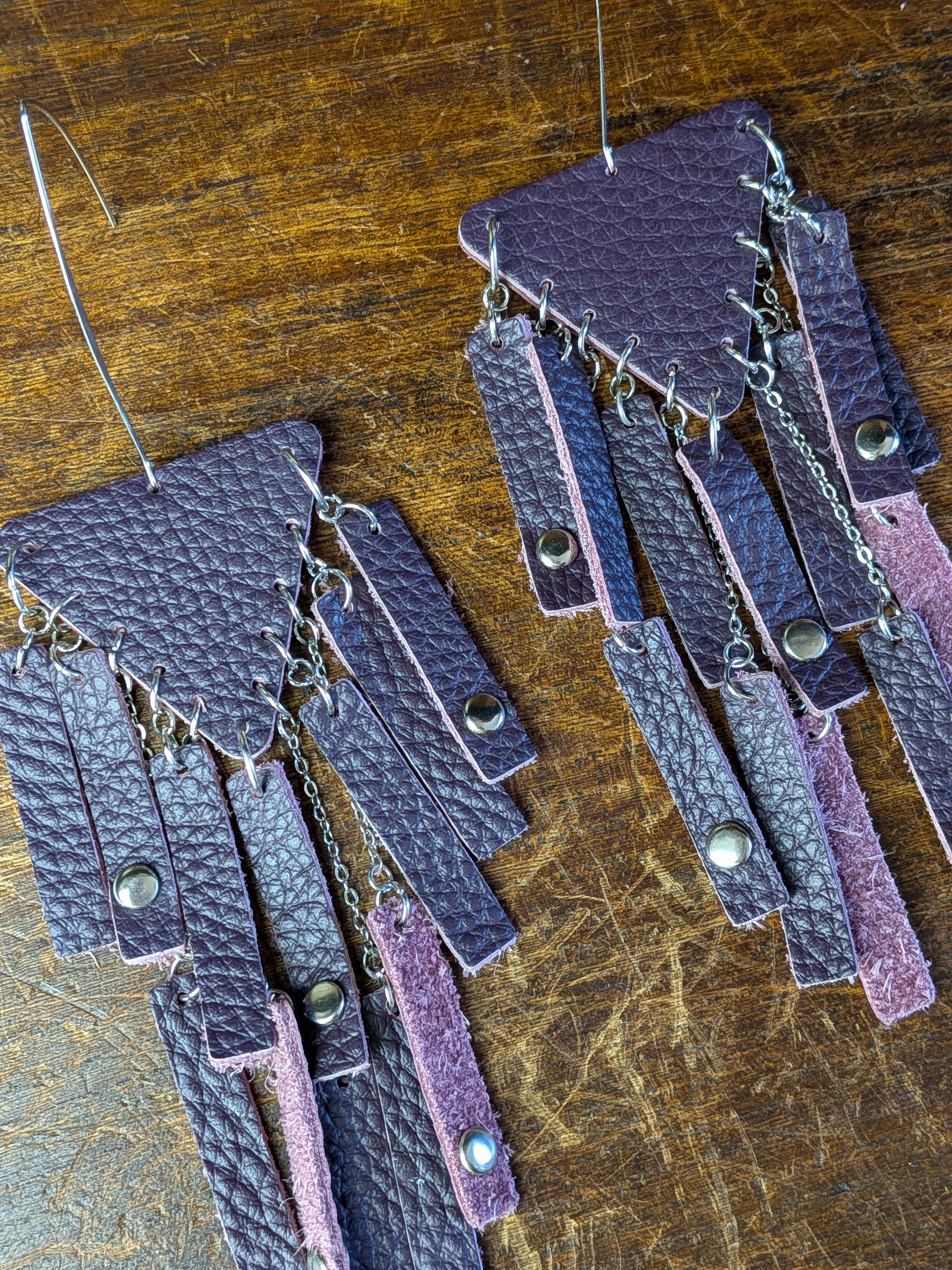 Deep Plum Geometric Cascade Earrings
