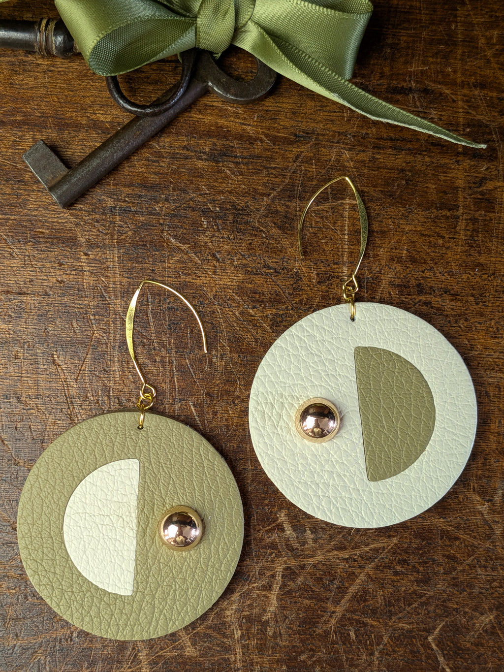 Olive & Cream Lunar Halo Earrings