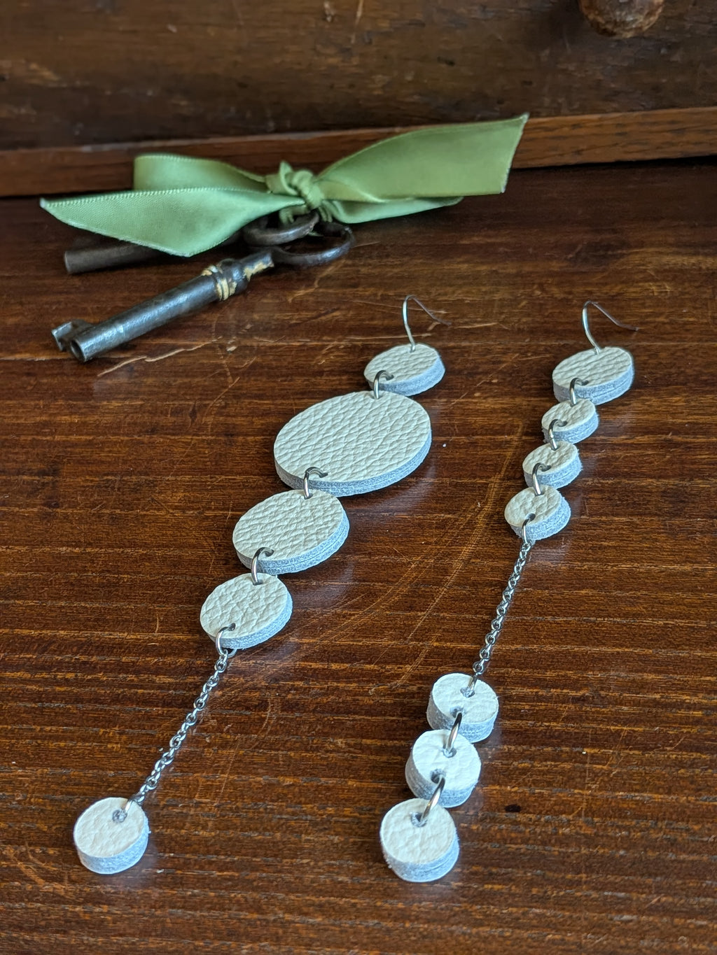Warm Ivory Cascading Multi-Disc Long Drop Earrings