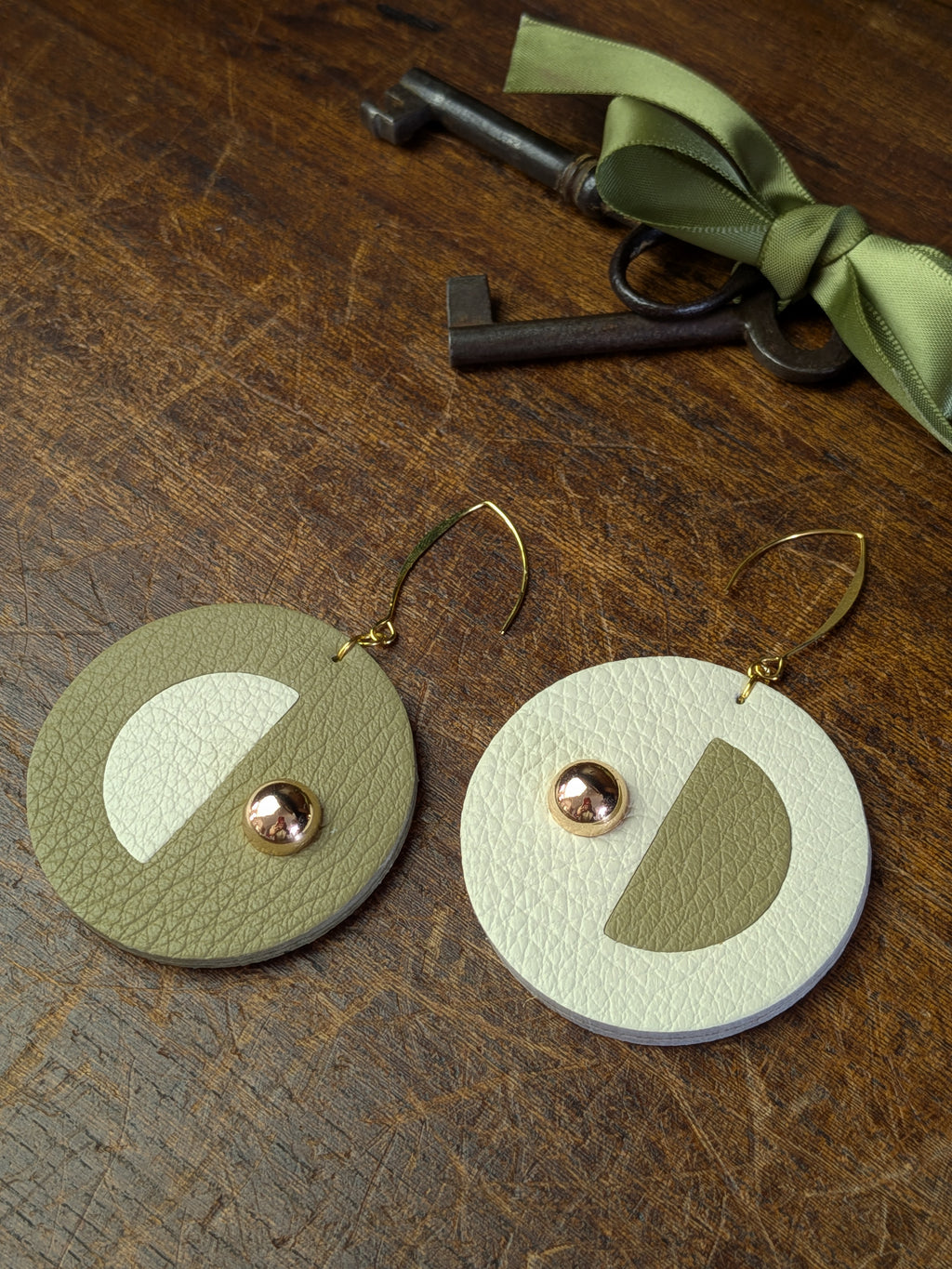 Olive & Cream Lunar Halo Earrings