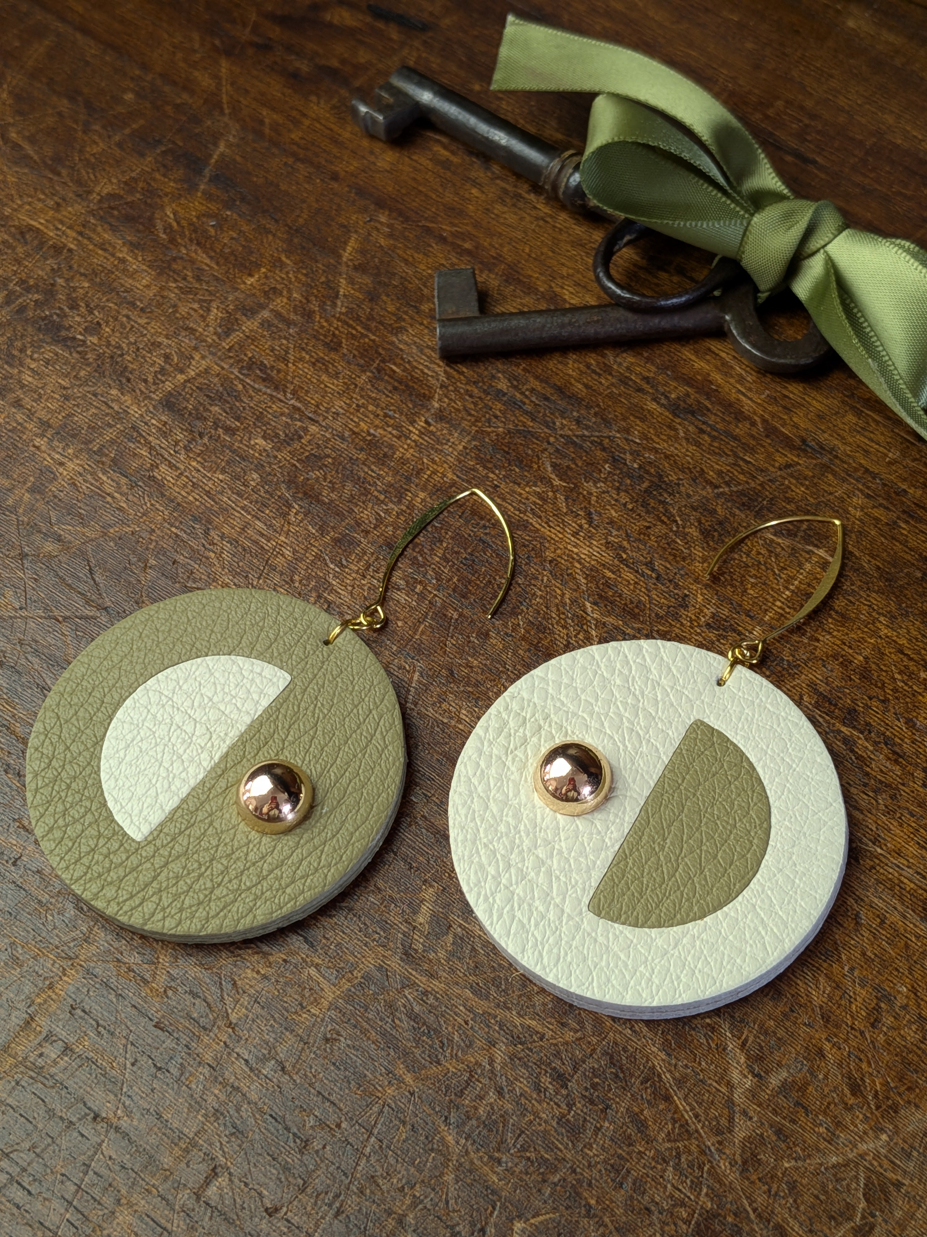 Olive & Cream Lunar Halo Earrings