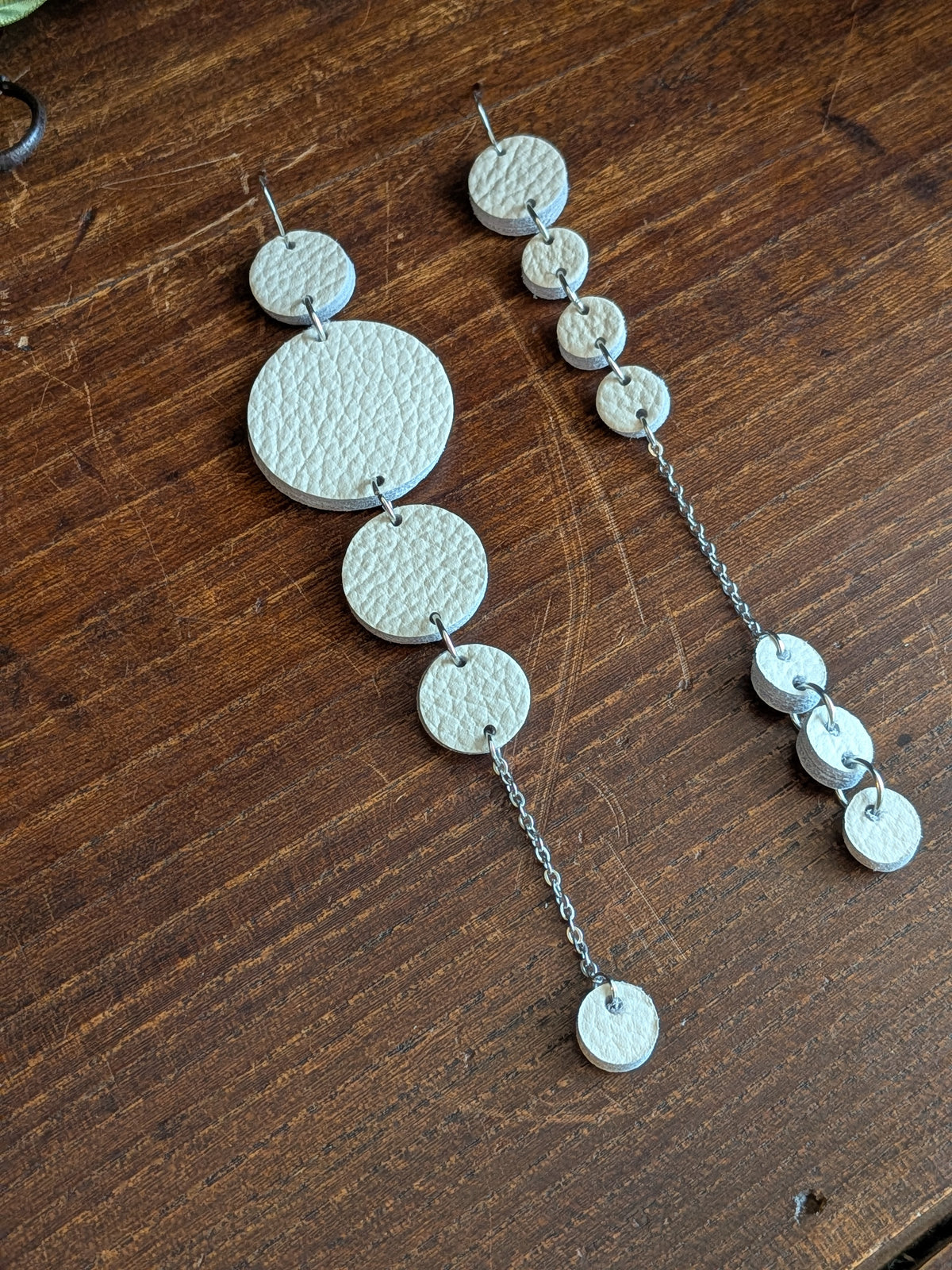 Warm Ivory Cascading Multi-Disc Long Drop Earrings