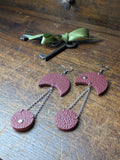 Deep Crimson Crescent Leather Earrings