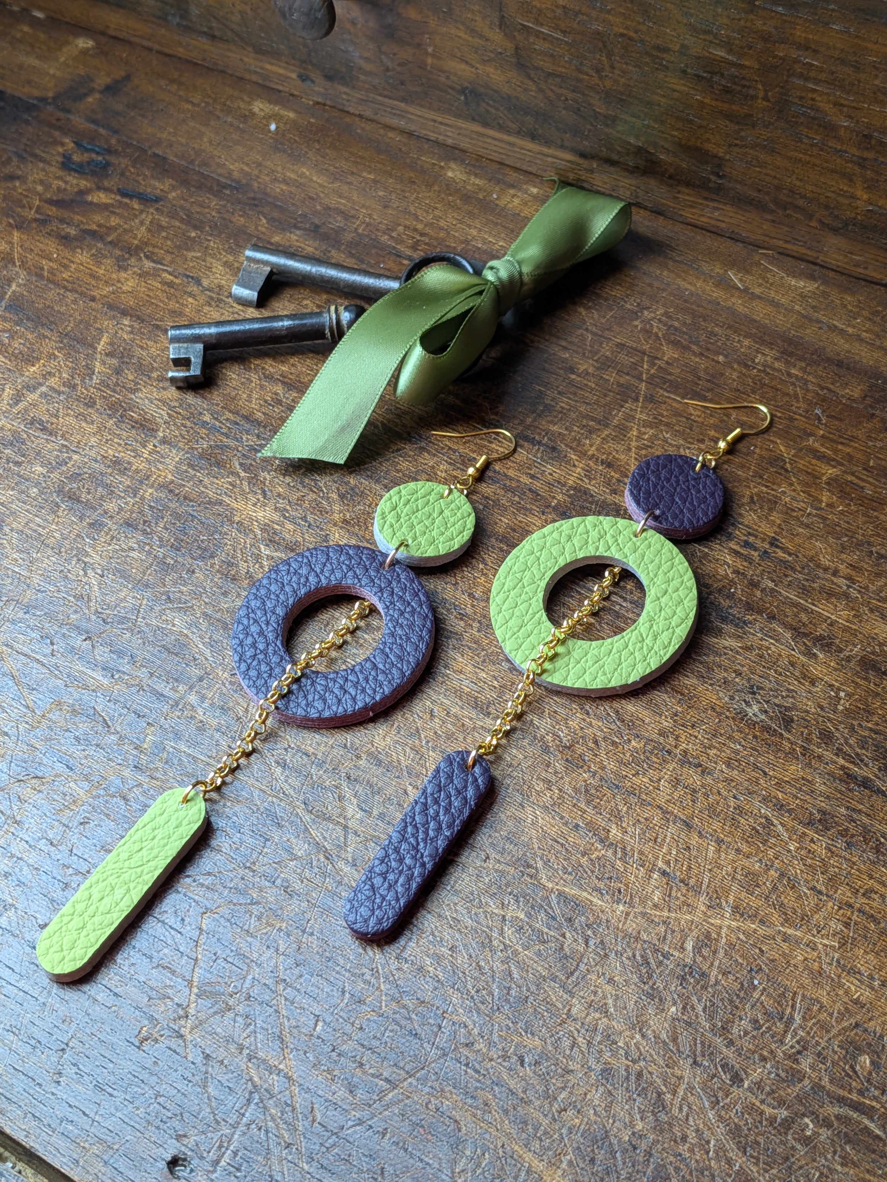 Lime & Aubergine Statement Drops | Hypoallergenic Leather Earrings