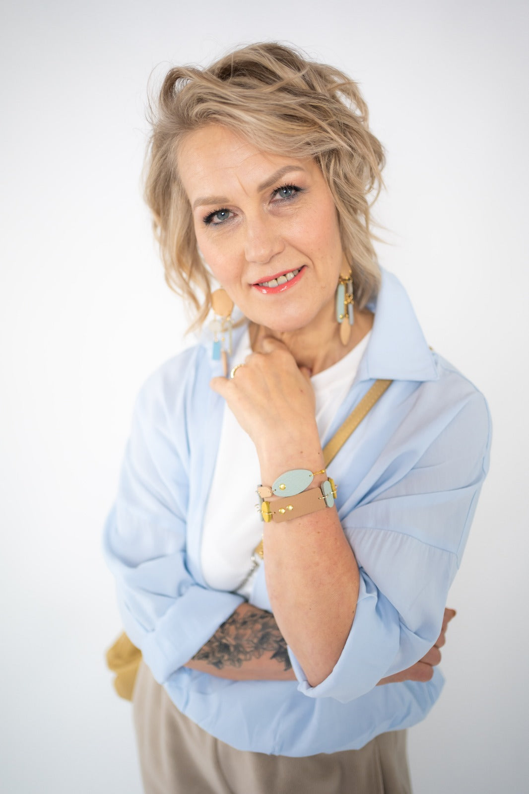 Sky & Sand Transformer – 4-in-1 Versatile Leather Accessory in Azure, Lemon & Beige