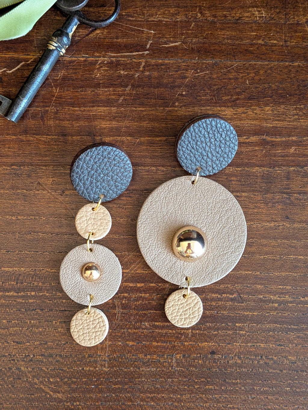 Espresso & Nude Asymmetrical Disc Drop Earrings