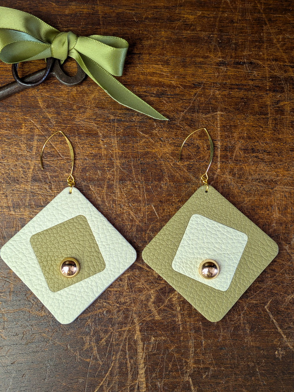 Olive & Cream Dual Tone Geometric Earrings