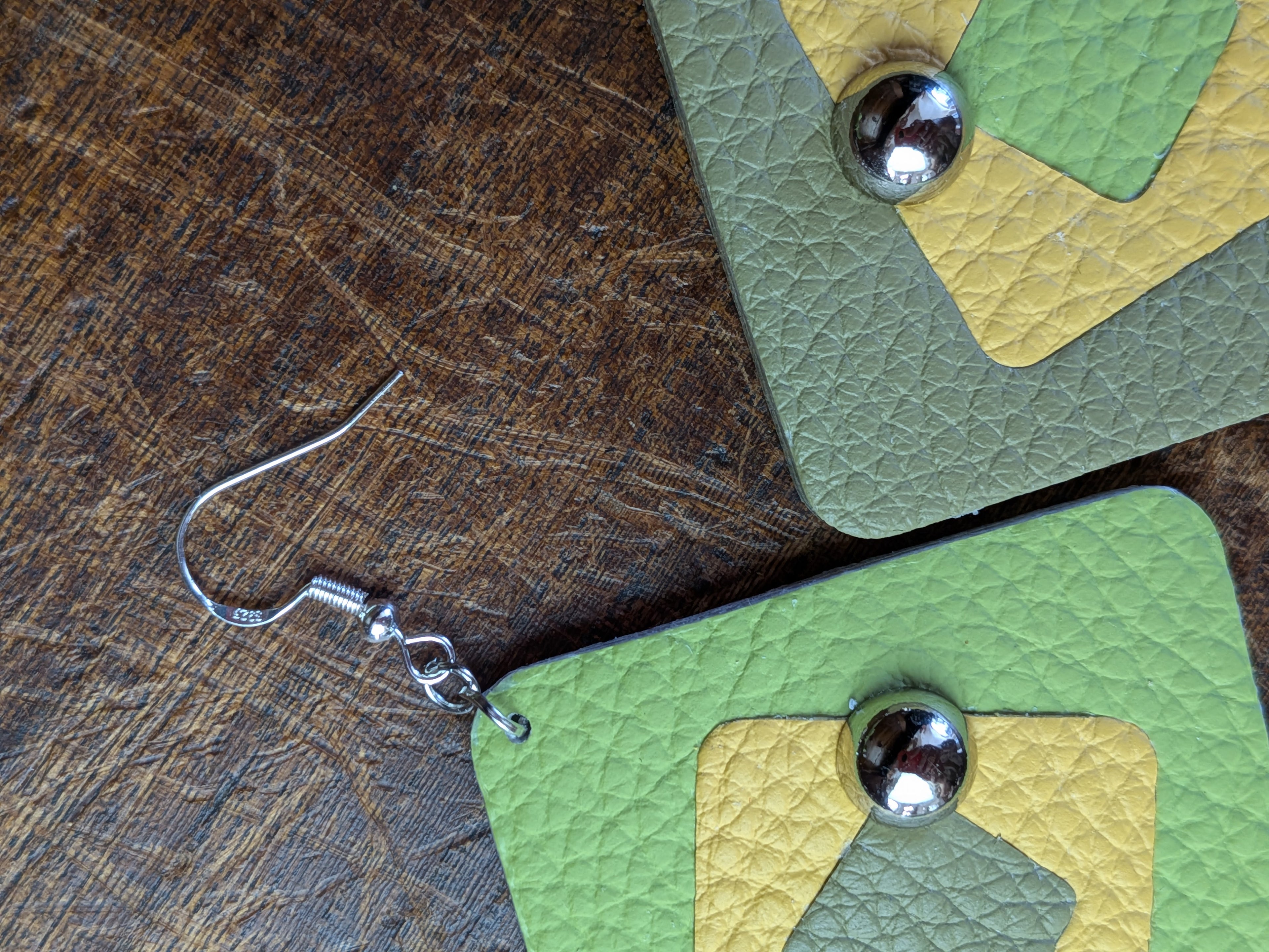 Lime & Olive Geometric Layered Earrings