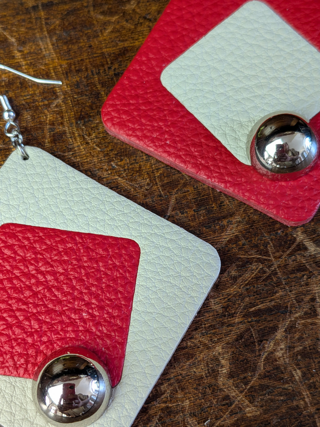 Scarlet & Cream Inverted Geometric Earrings