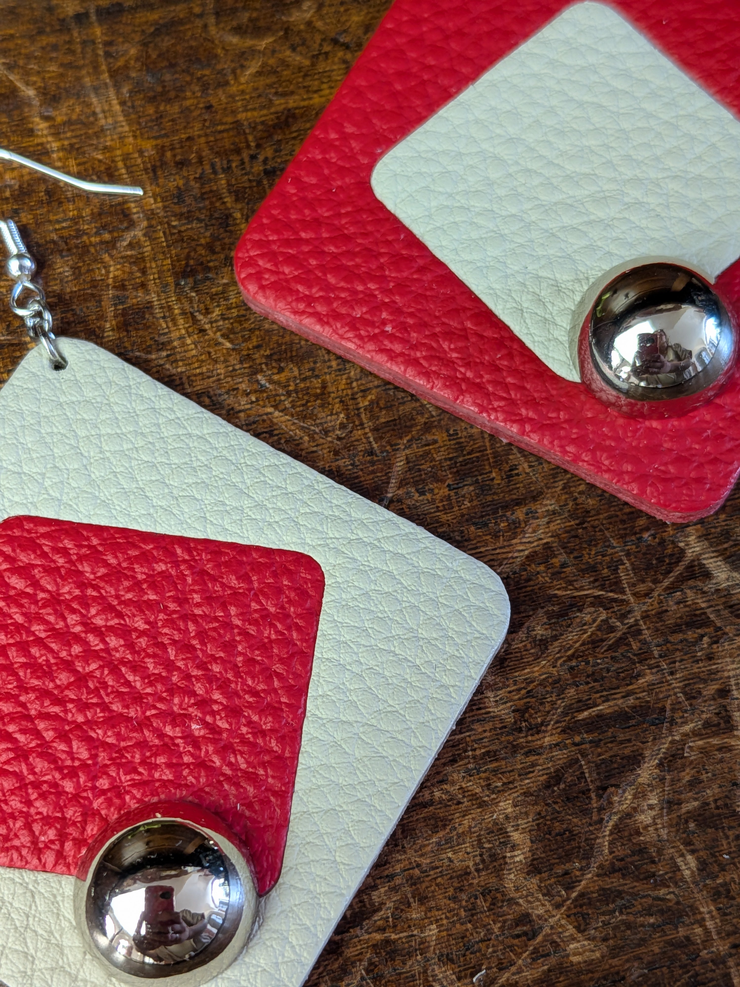 Scarlet & Cream Inverted Geometric Earrings