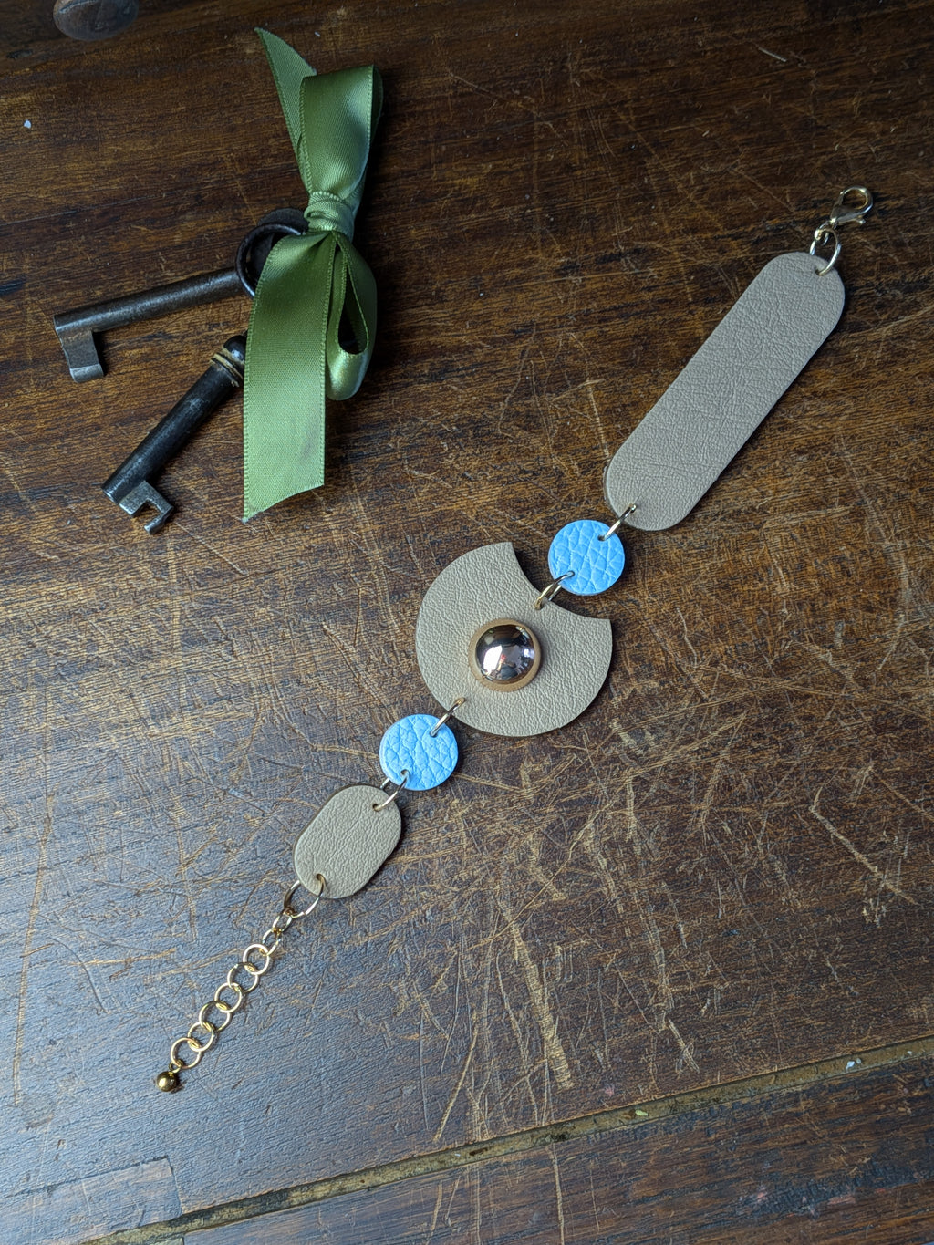 Celestial Sky Transformer – 4-in-1 Versatile Leather Accessory in Beige & Azure Blue