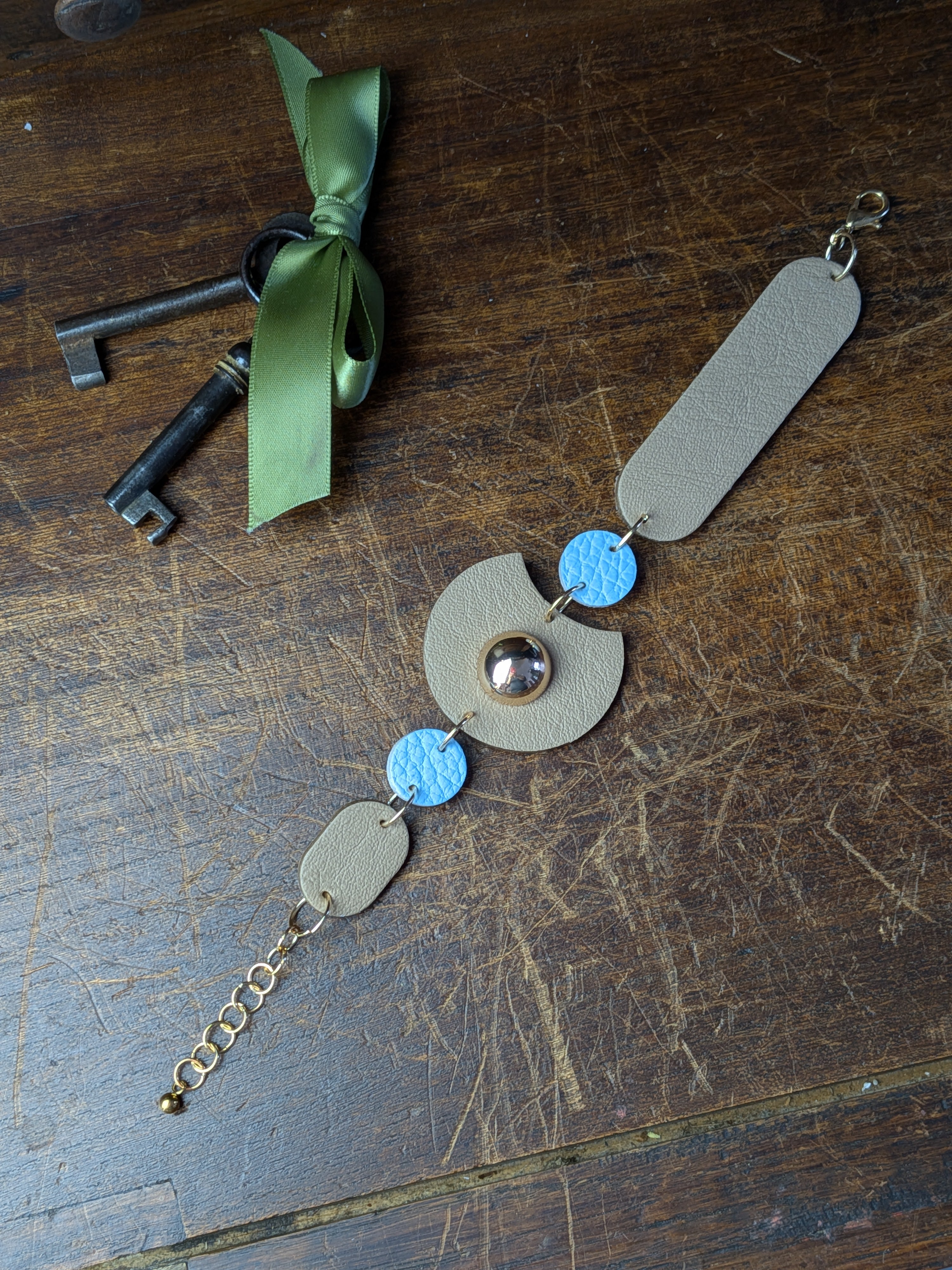 Celestial Sky Transformer – 4-in-1 Versatile Leather Accessory in Beige & Azure Blue