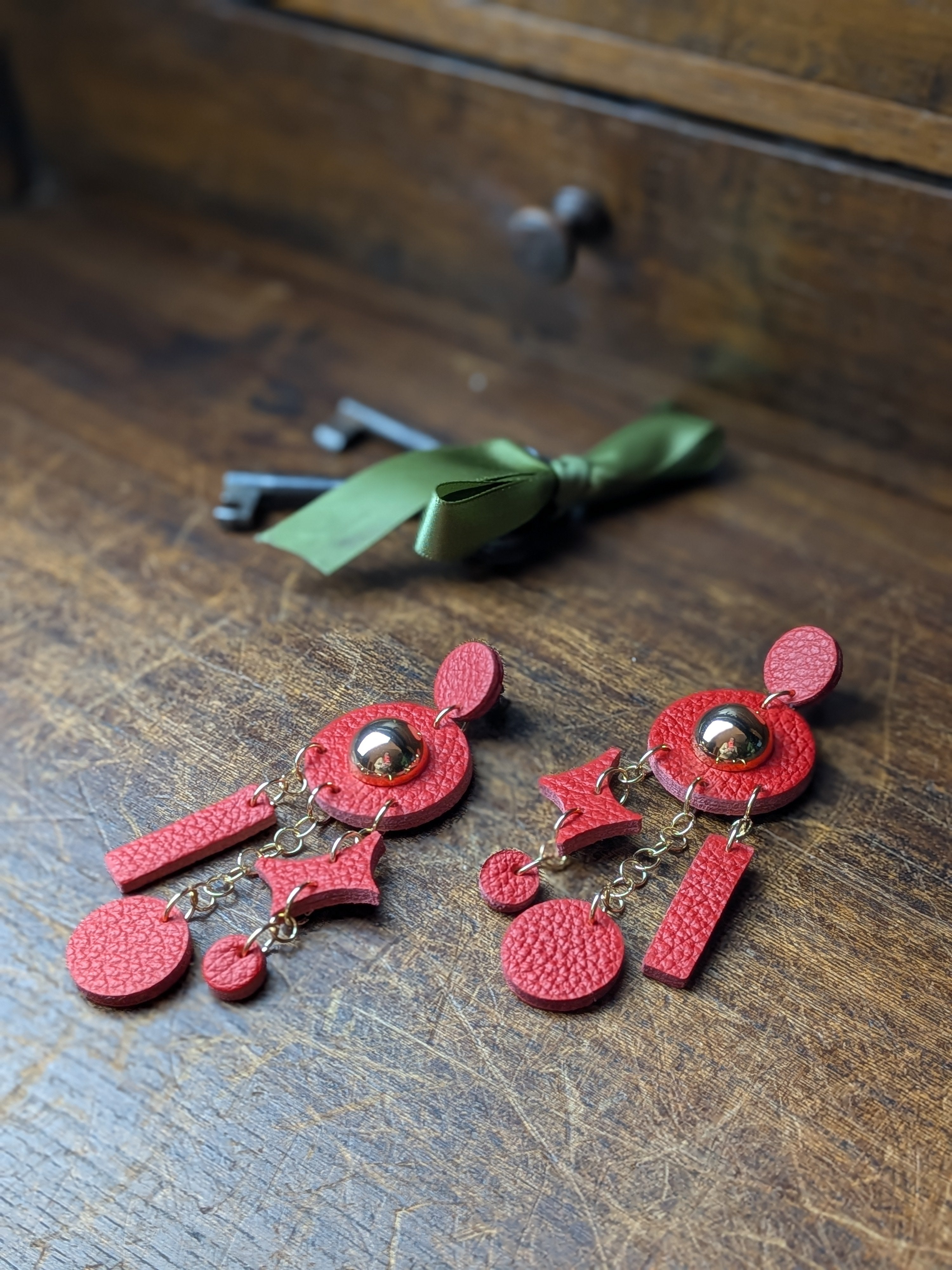 Crimson Fire Earrings – Bold Red Leather Drops