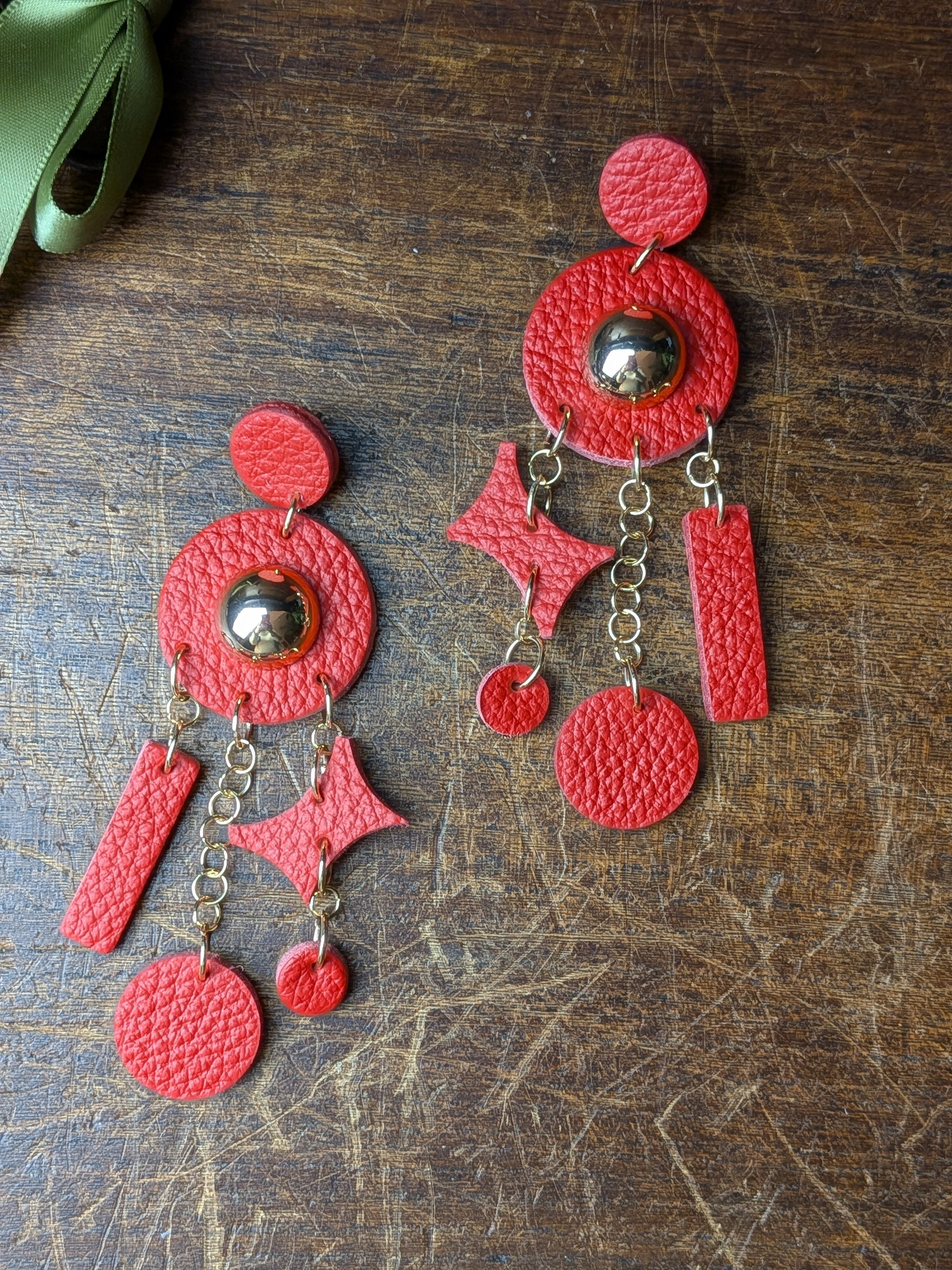 Crimson Fire Earrings – Bold Red Leather Drops