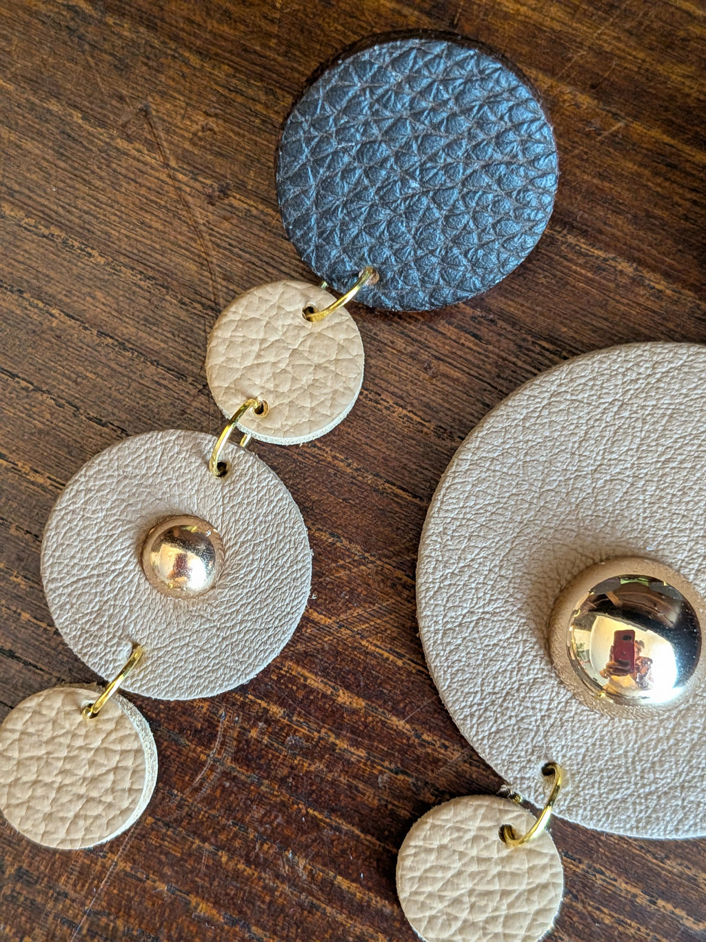 Espresso & Nude Asymmetrical Disc Drop Earrings