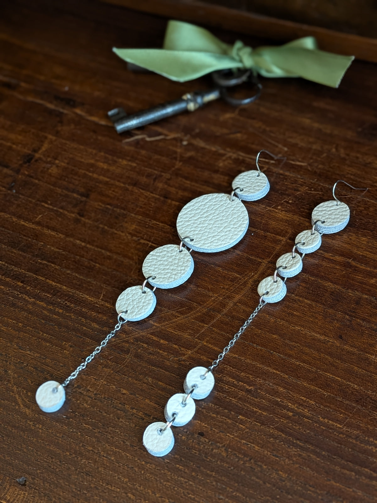 Warm Ivory Cascading Multi-Disc Long Drop Earrings