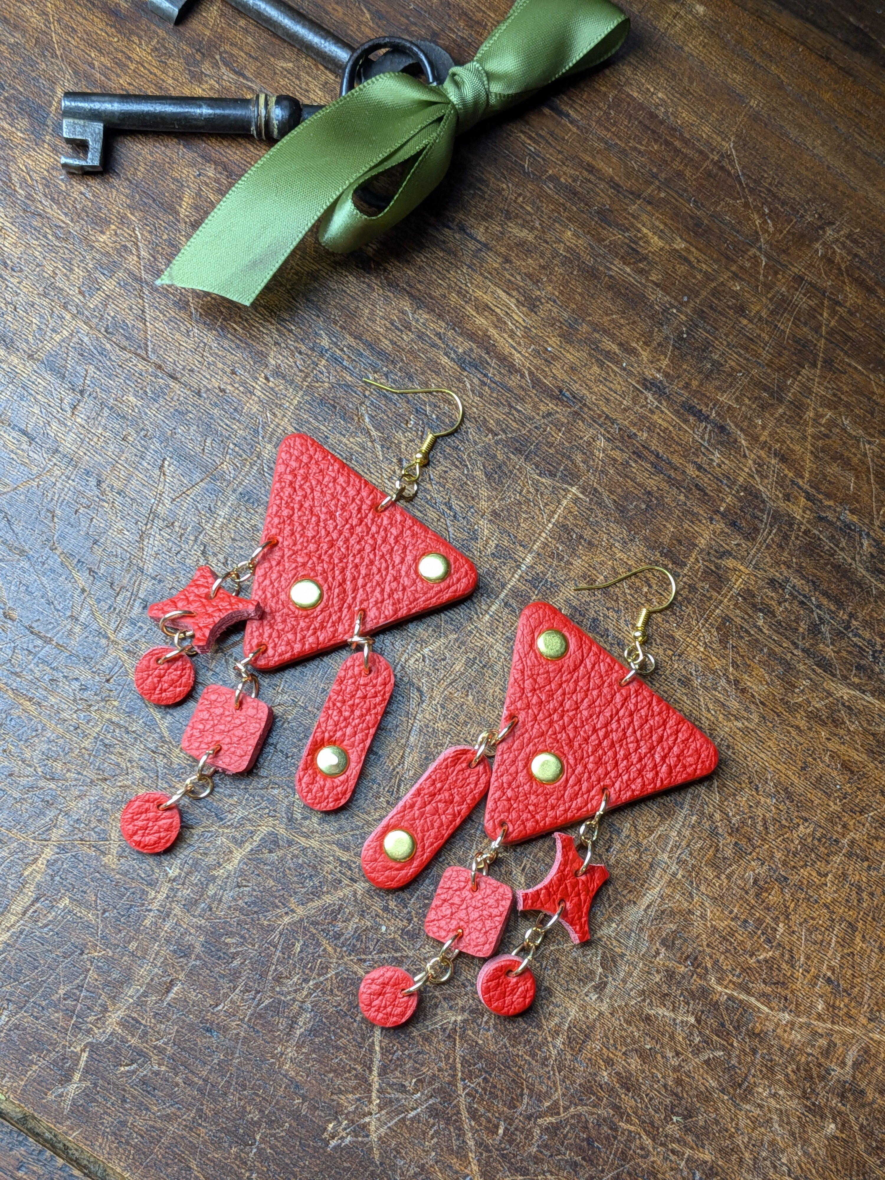The Geometric Power Drops | Radiant Red & Gold Celestial Earrings