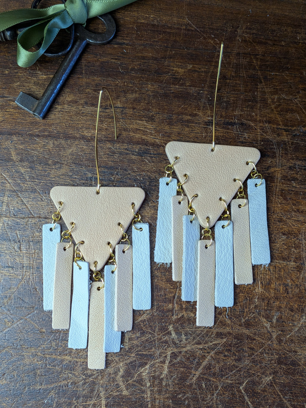 Cascade of Dreams Chandelier Earrings in Pale Peach and Blurry Blue