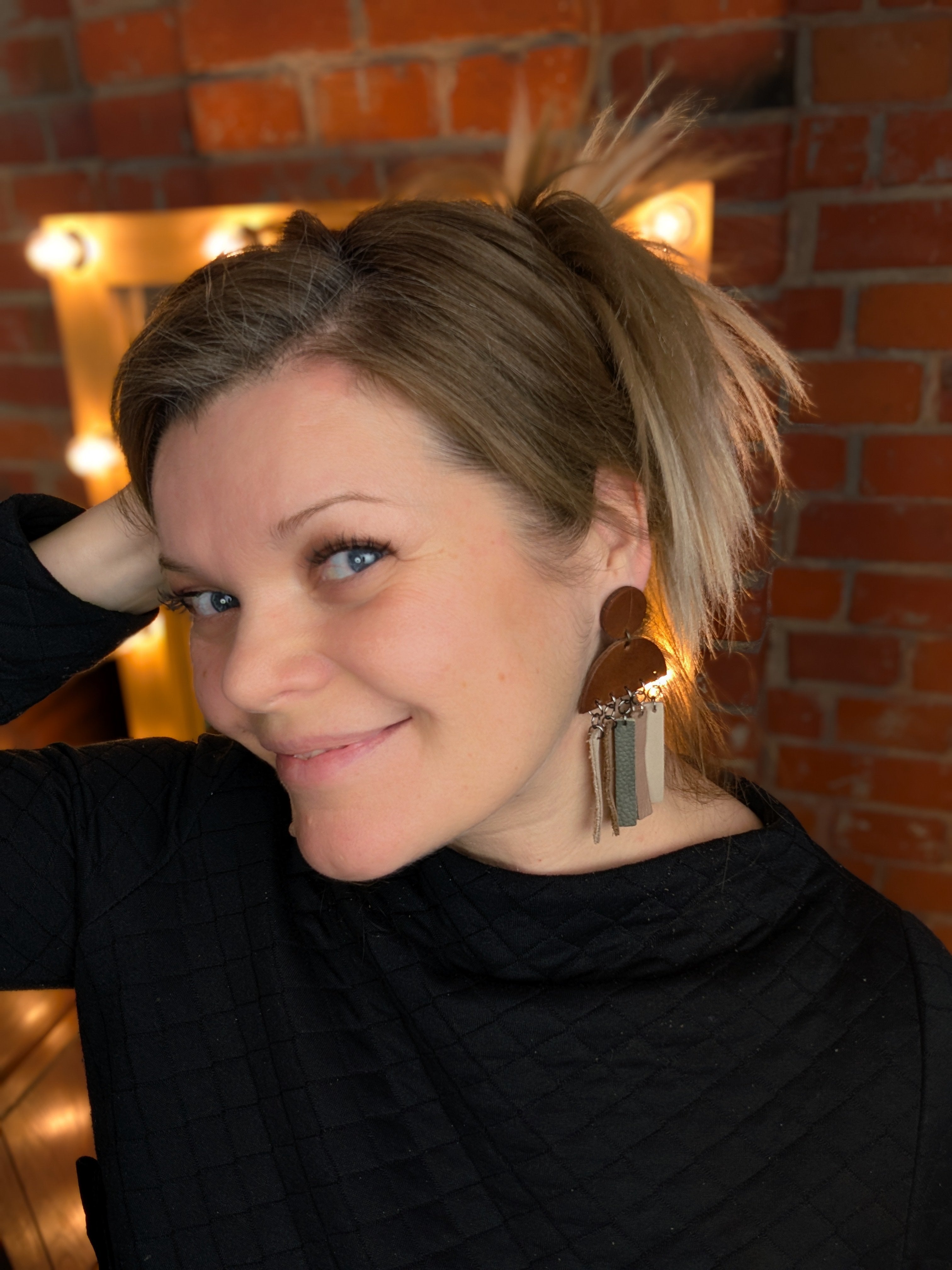 The Earth Code | Cognac & Sage Leather Fringe Studs