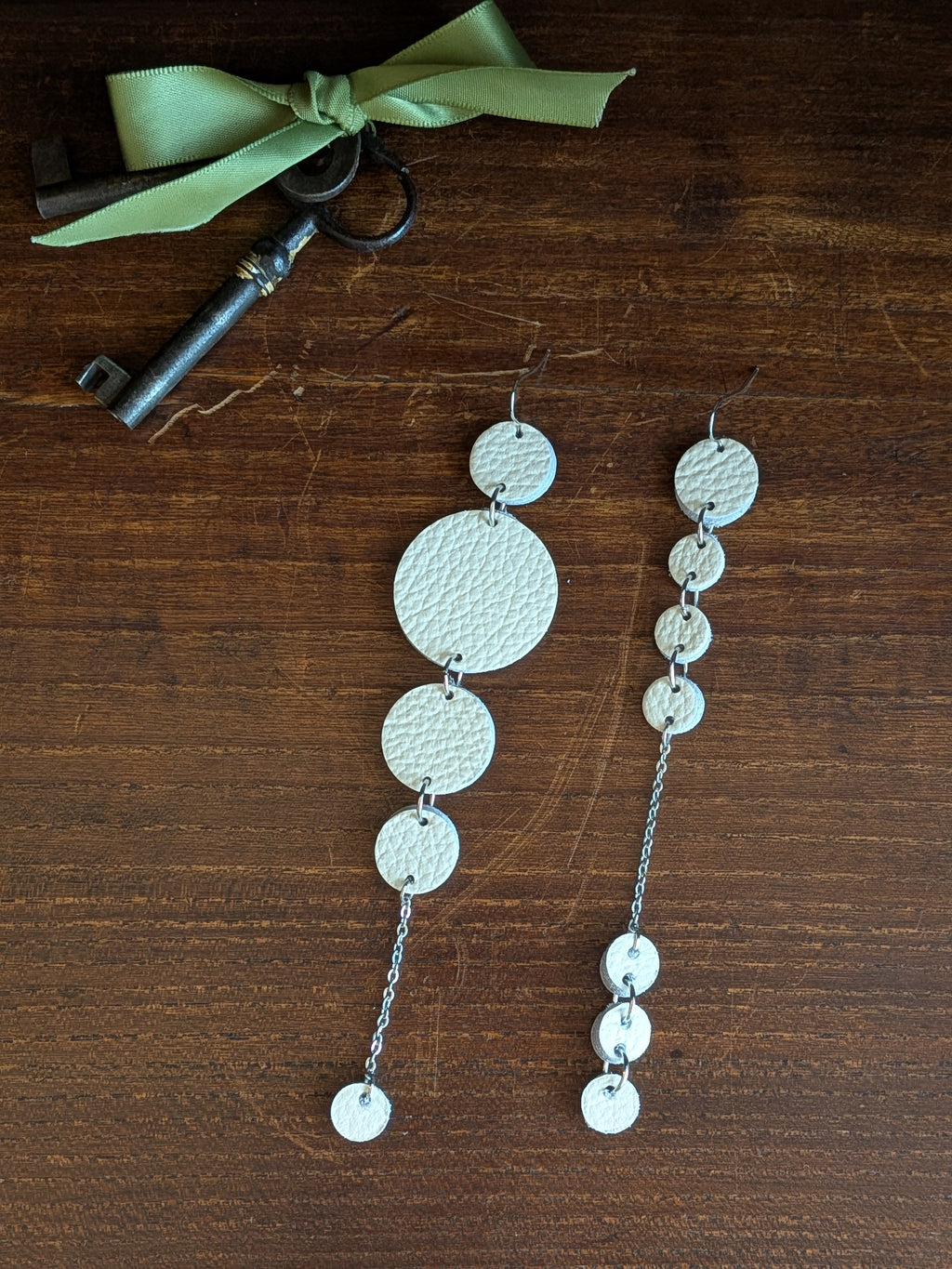 Warm Ivory Cascading Multi-Disc Long Drop Earrings