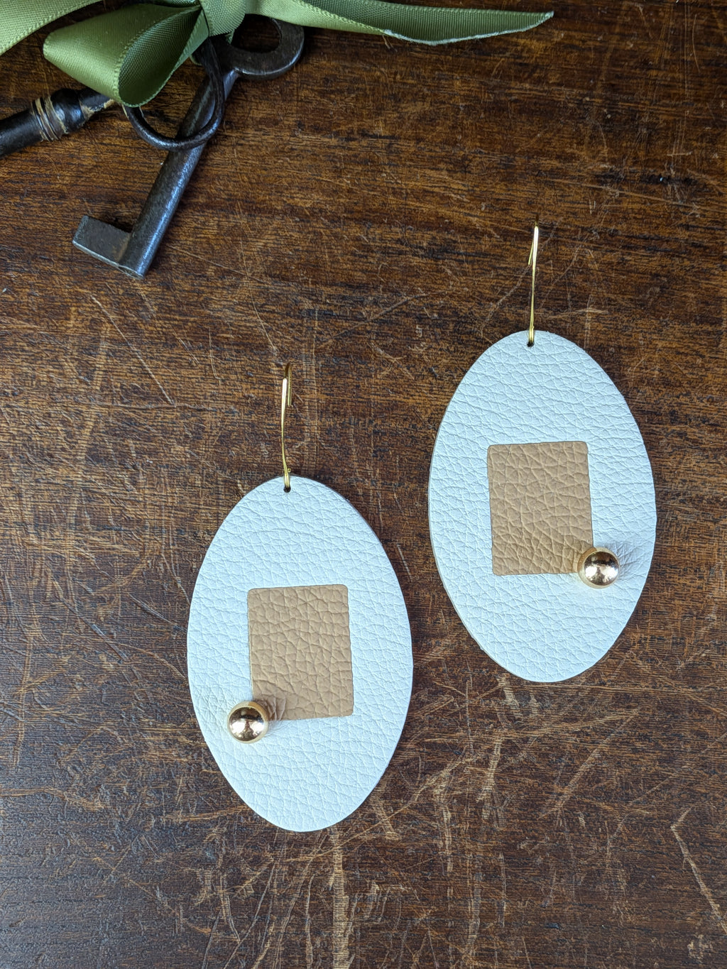 Mod Oval Minimalist Leather Statement Earrings