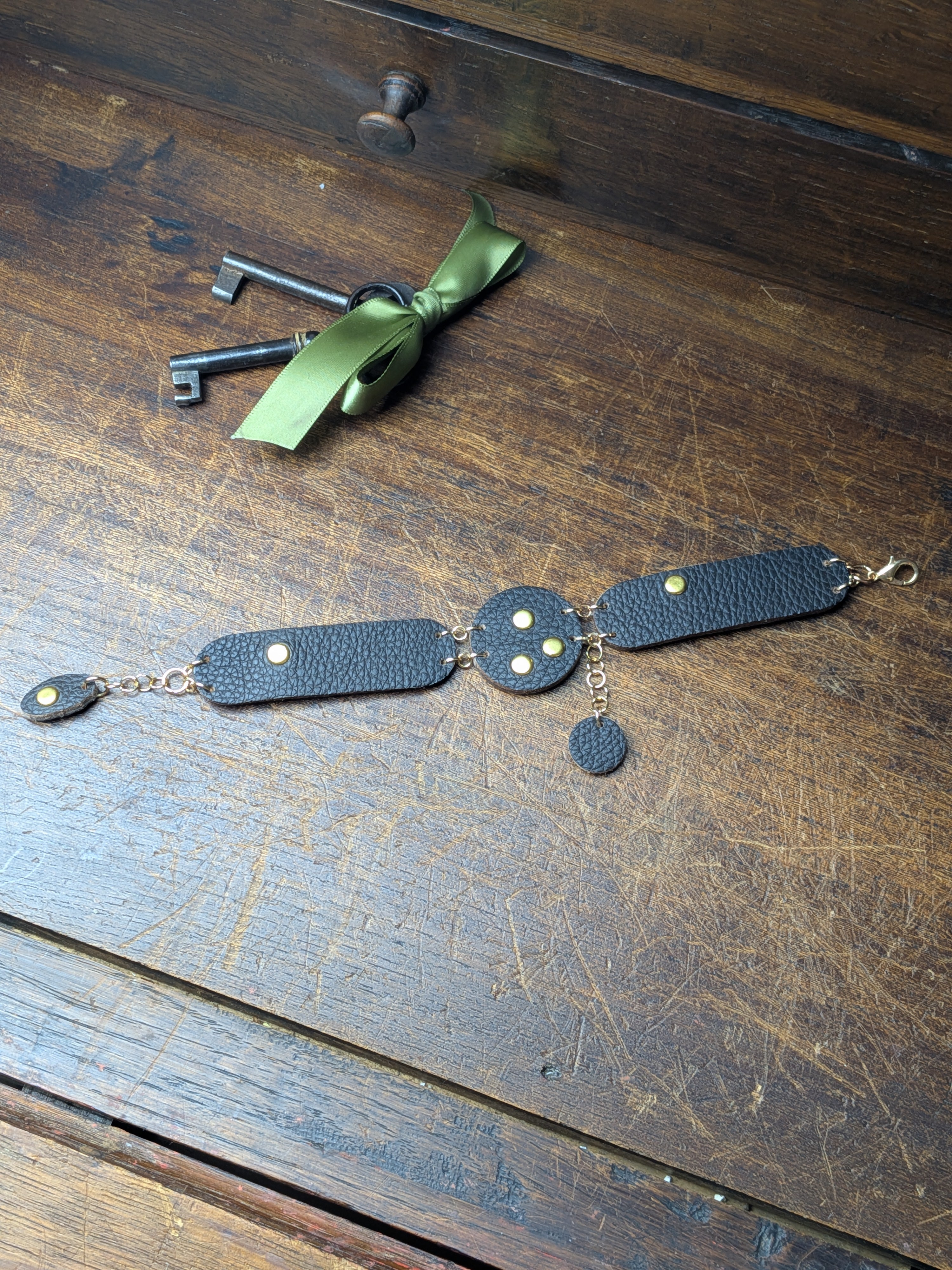 The Lunar Orbit | Textured Leather Segmented Cuff with Floating Charm