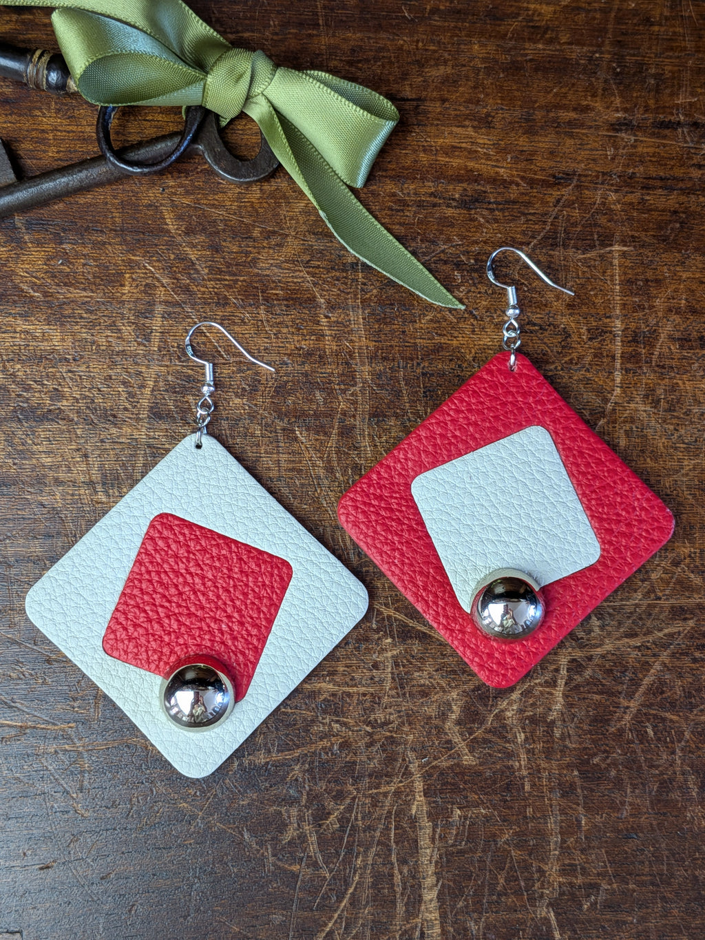 Scarlet & Cream Inverted Geometric Earrings