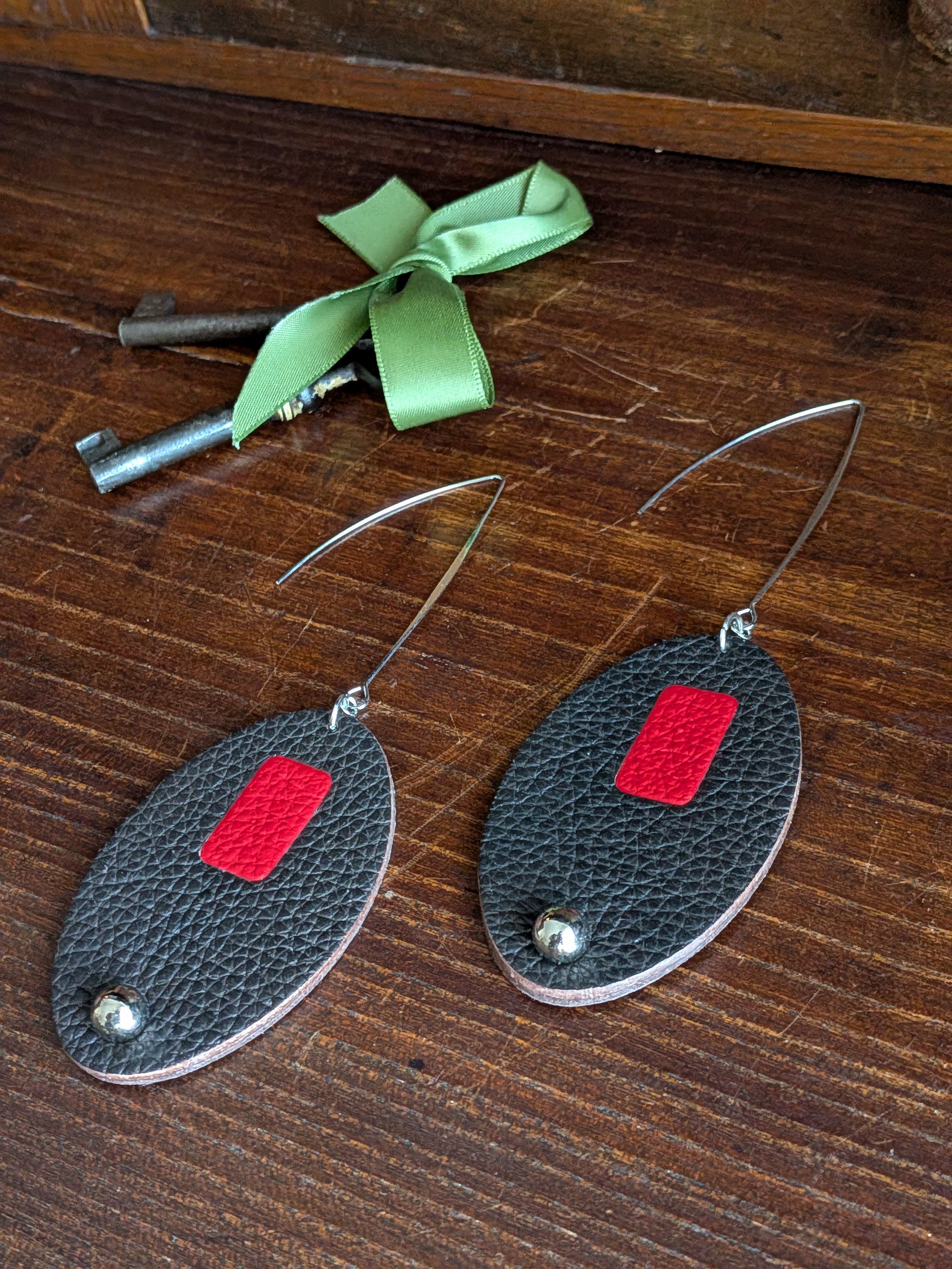 Espresso & Crimson Oval Drop Earrings