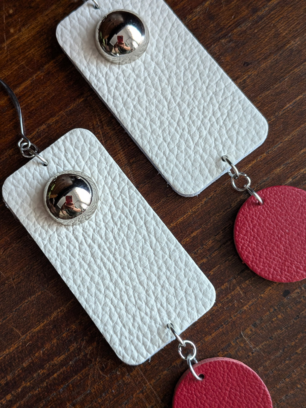 Ivory & Crimson Geometric Drop Earrings