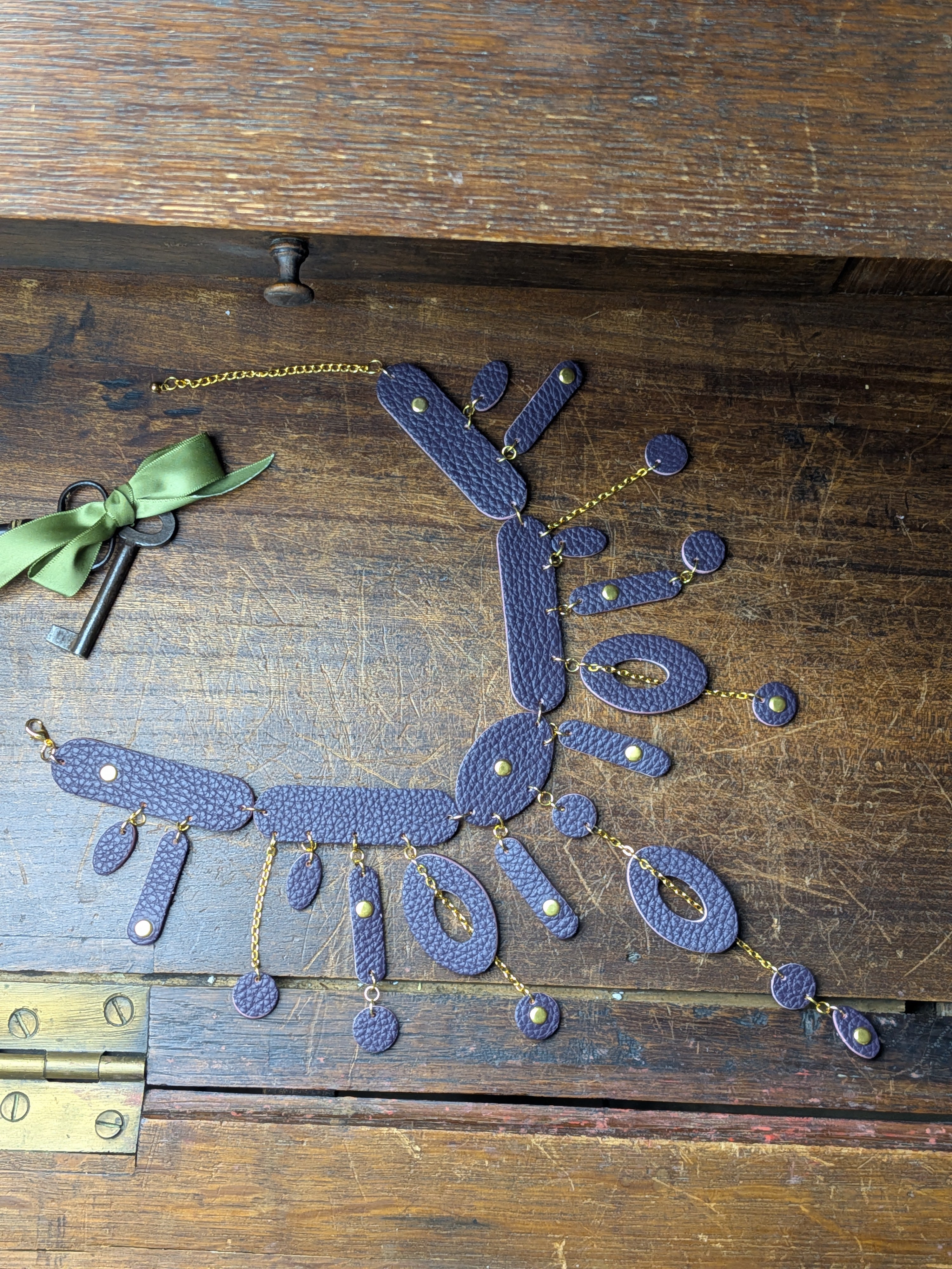 MYSTIC FLOW | Reversible Leather Statement Necklace (Aubergine & Black)