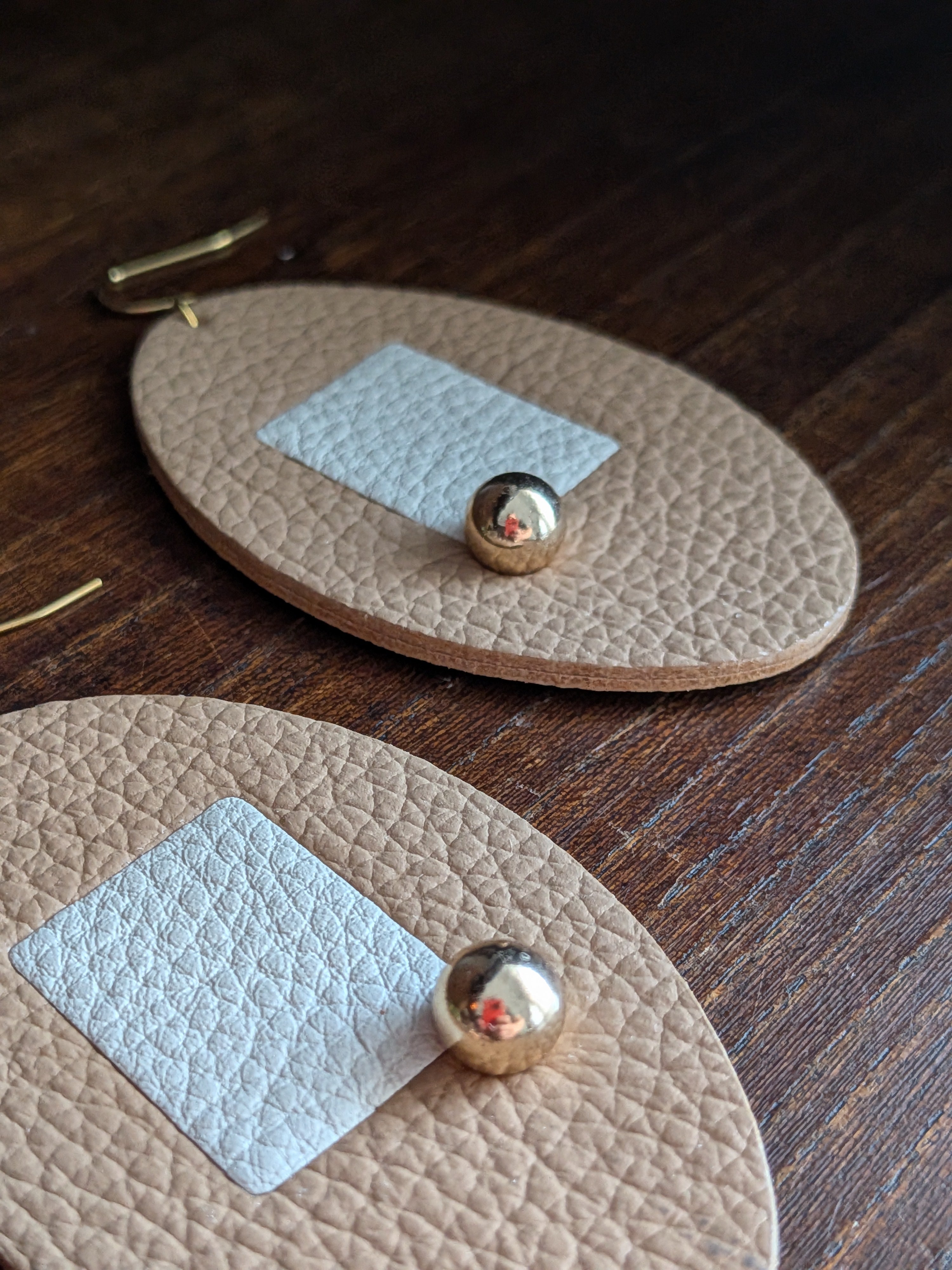 Sand & Cream Oval Geometric Earrings