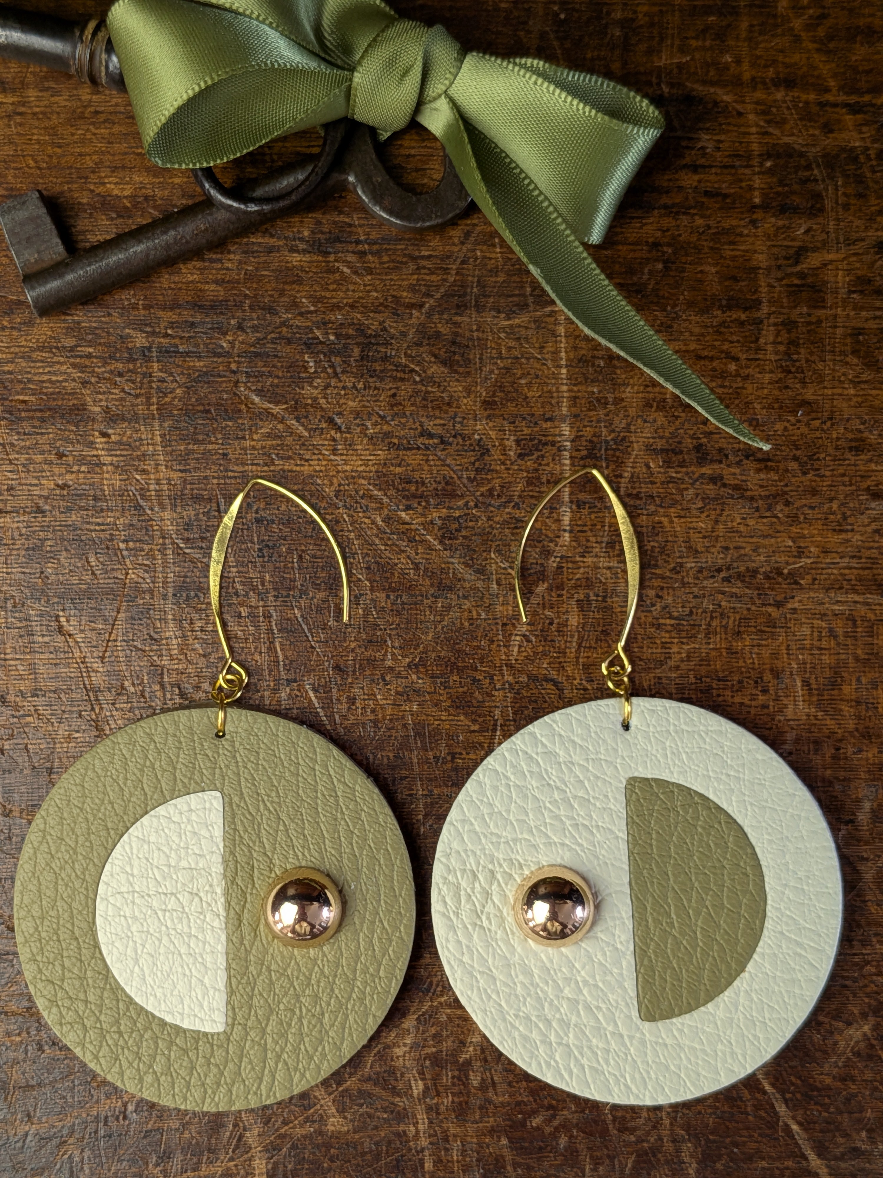 Olive & Cream Lunar Halo Earrings