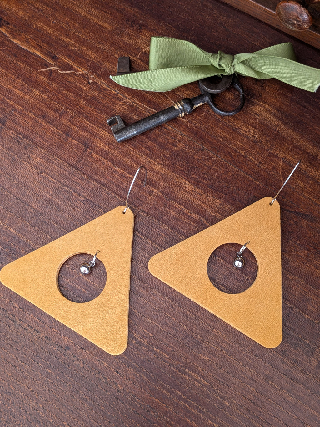Ochre Yellow Cut-Out Triangle Drop Earrings