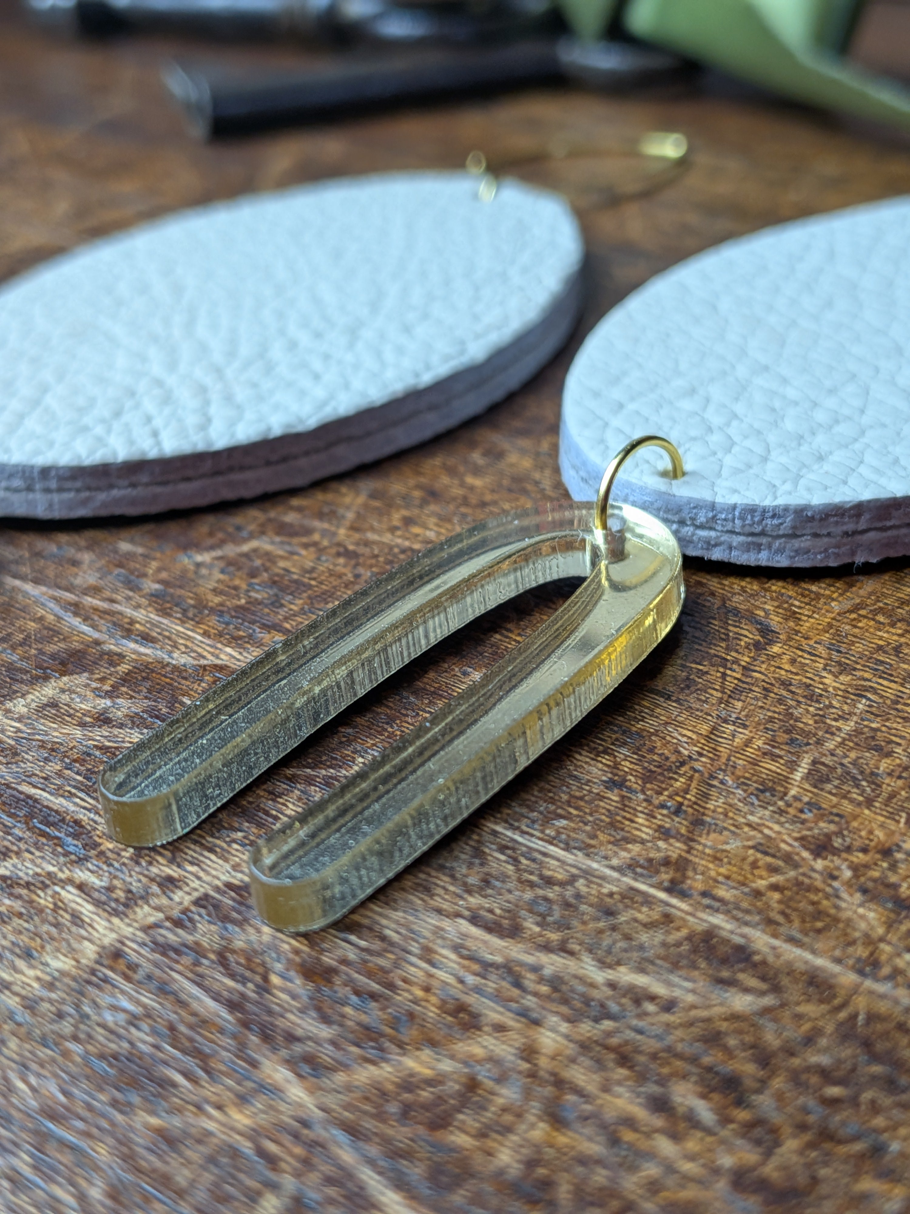 Arched Mirror & Pebble Leather Statement Earrings