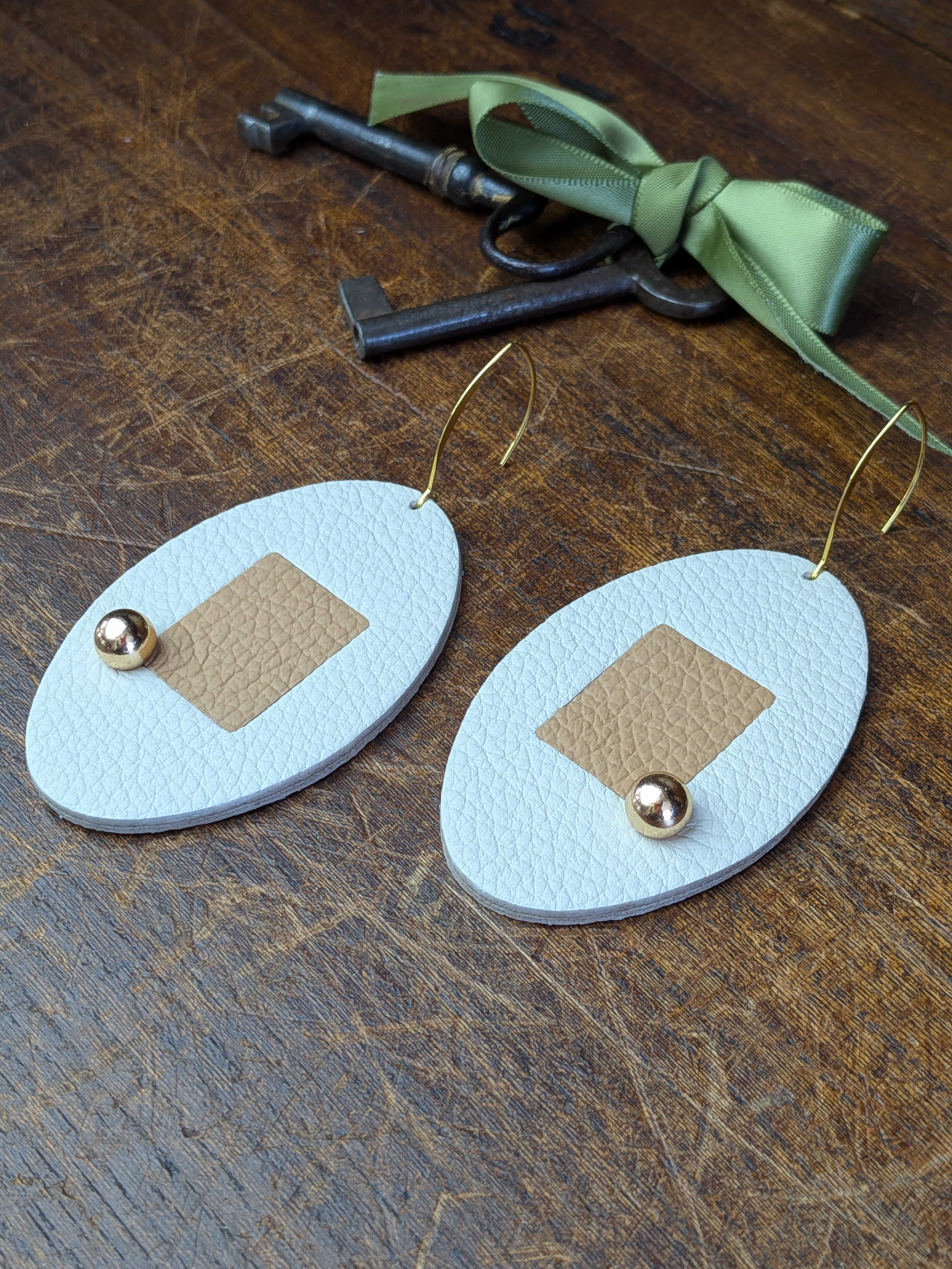 Mod Oval Minimalist Leather Statement Earrings