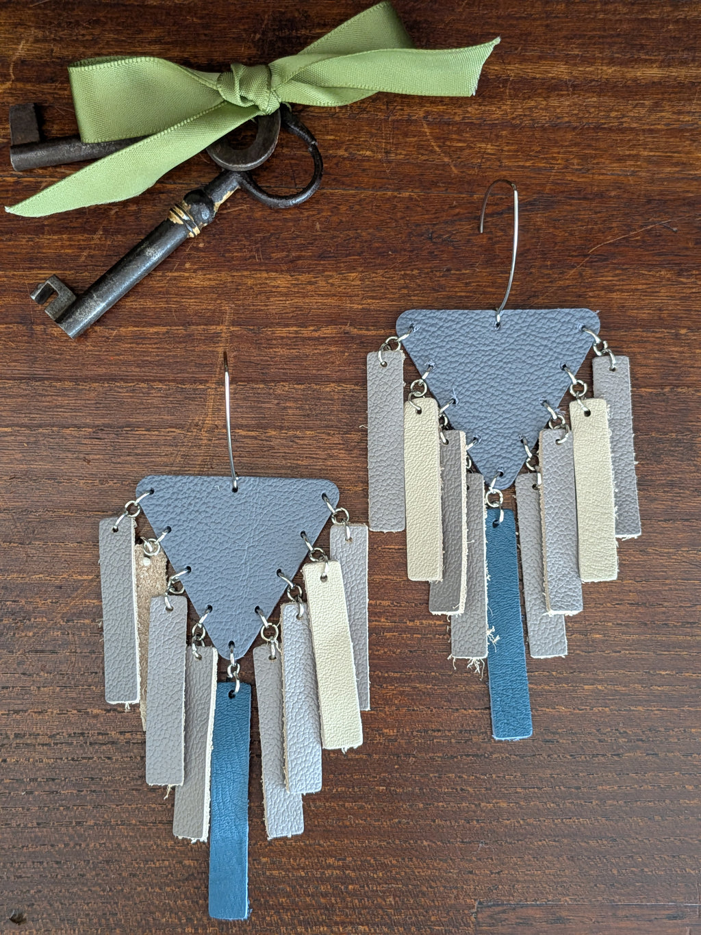 Slate Blue & Grey Tiered Fringe Statement Earrings