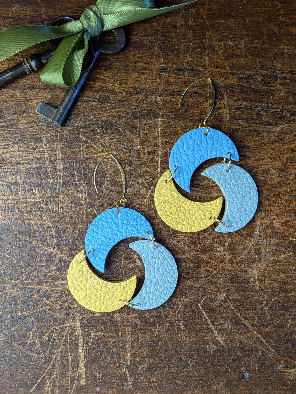 Celestial Azure Trinity Moon Earrings
