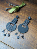 The Shadow Link | Matte Black Leather & Silver Chain Asymmetric Studs